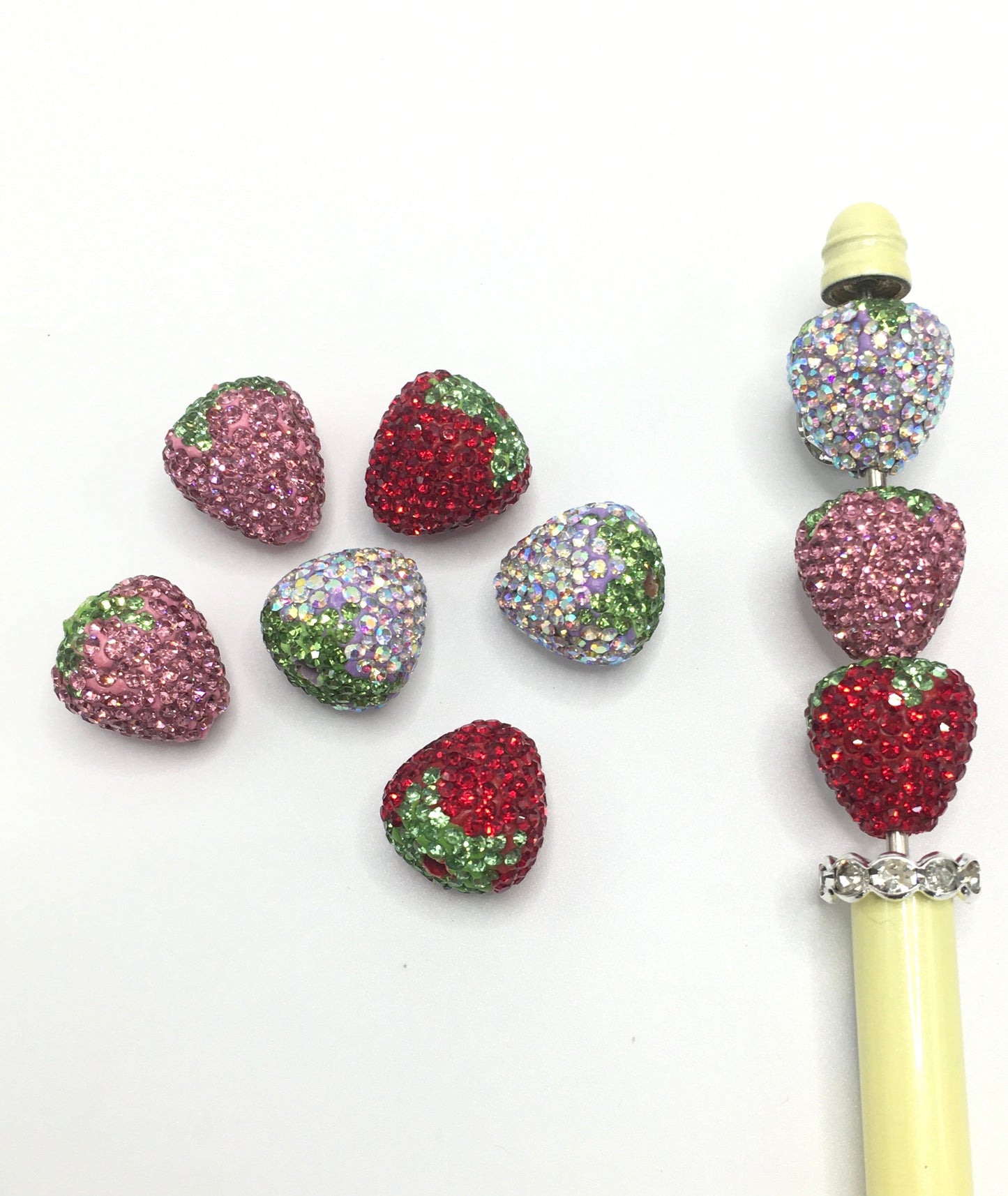 Strawberry Clay Beads And Rhinestones,Random Mix,17mm by 16mm
