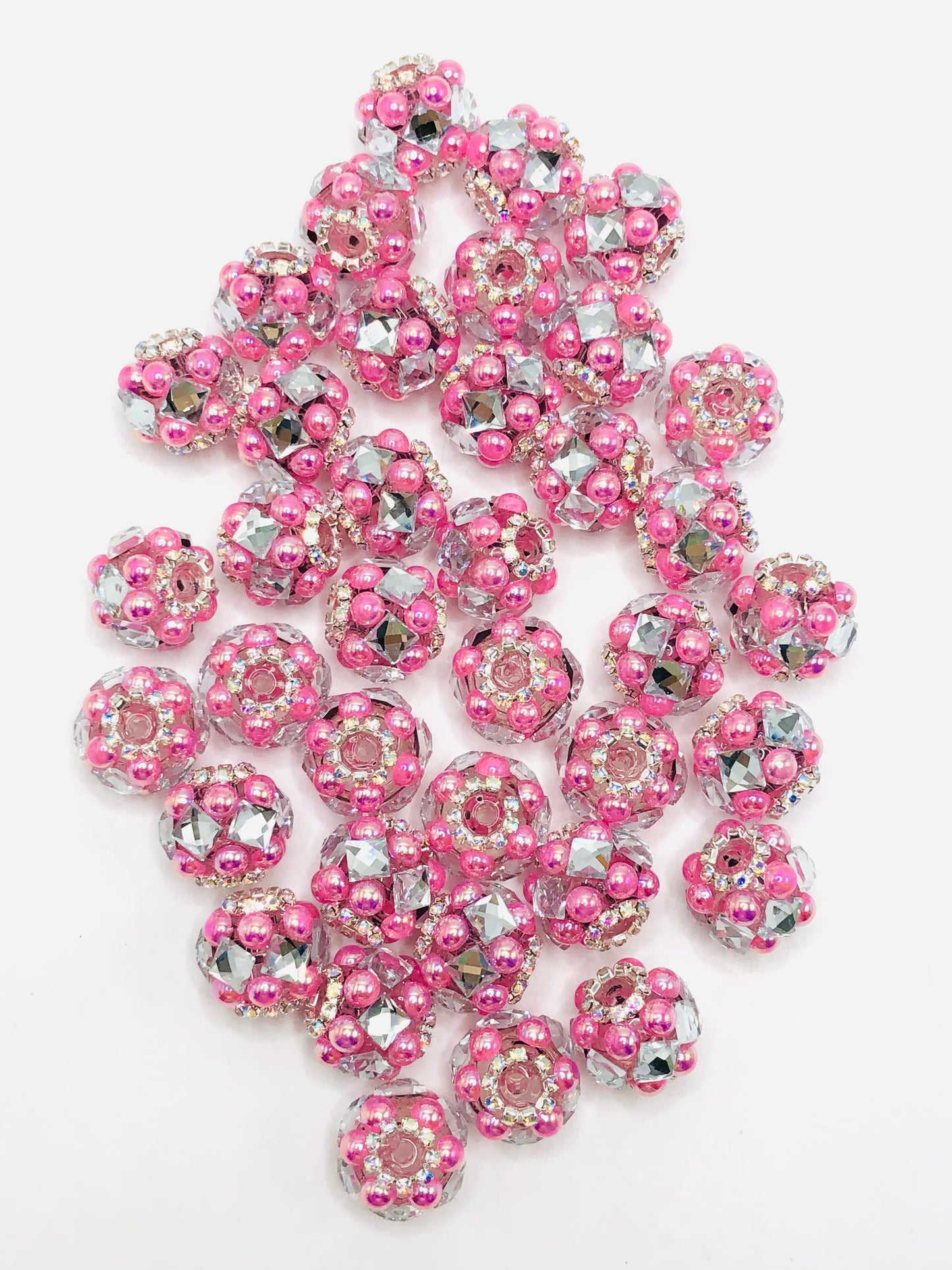 bubble Bead Transparent multi-colored acrylic beads set with gemstones 19mm Random Mix Fancy-17