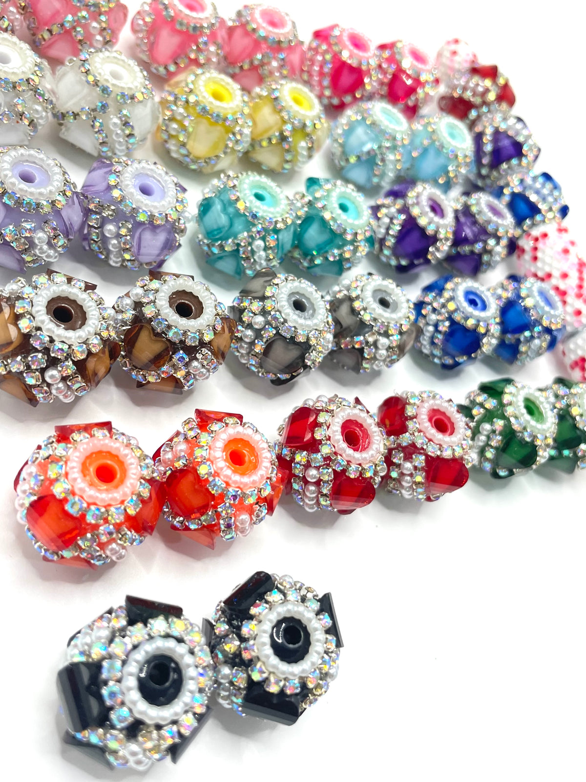 DIY beaded beadable fancy heart lantern heart shaped beads ornament with rhinestone chain and pearl ,random mix