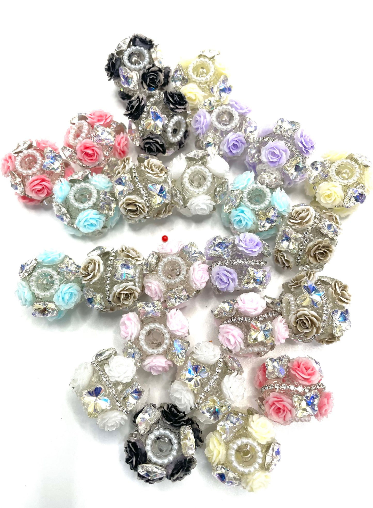 fancy beads rose flower with crystal butterfly and chain flower beads