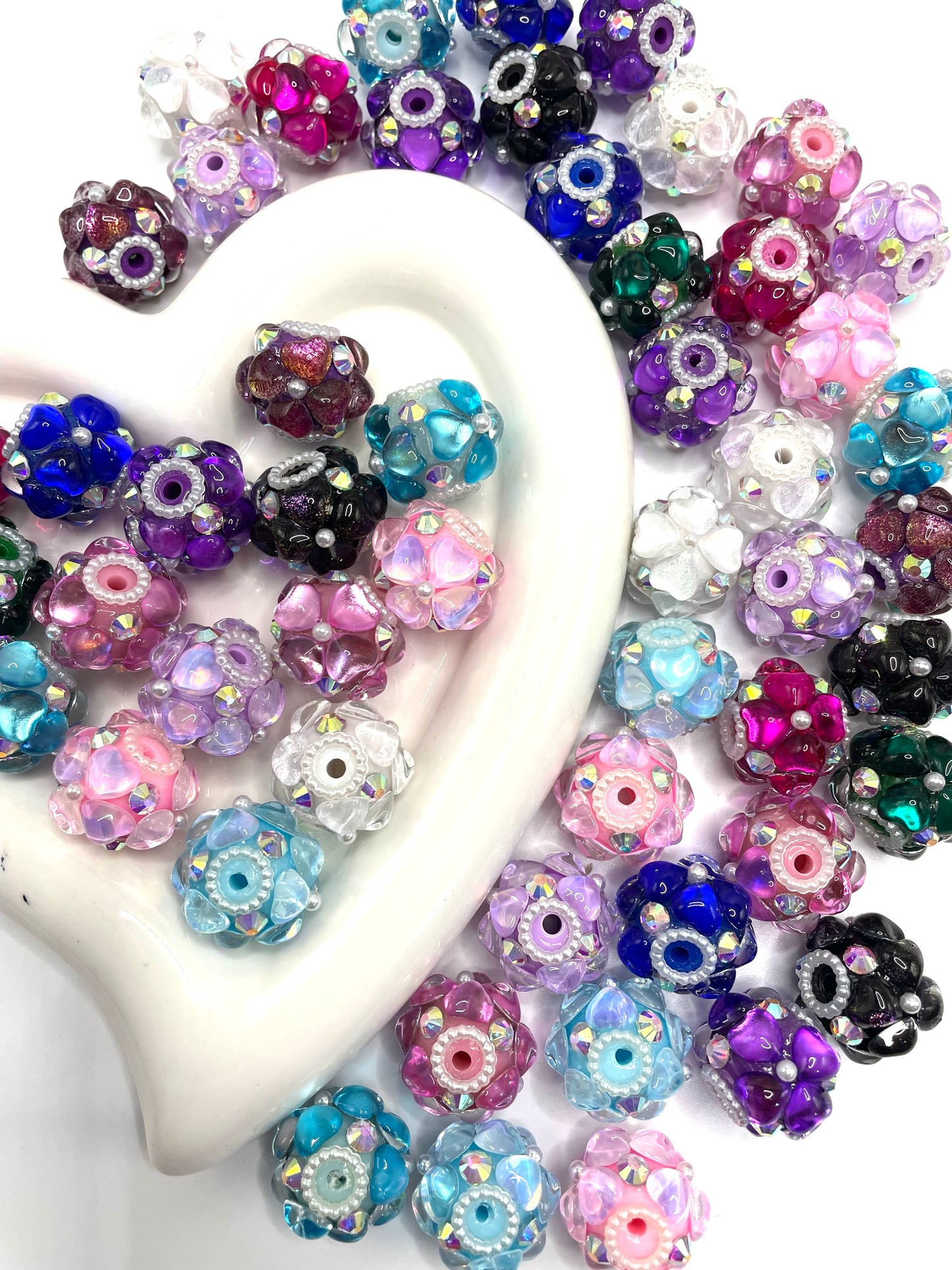 fancy bead fancy bubble heart shape crystal rhinestone ornaments with pearl diy beads colored random mix