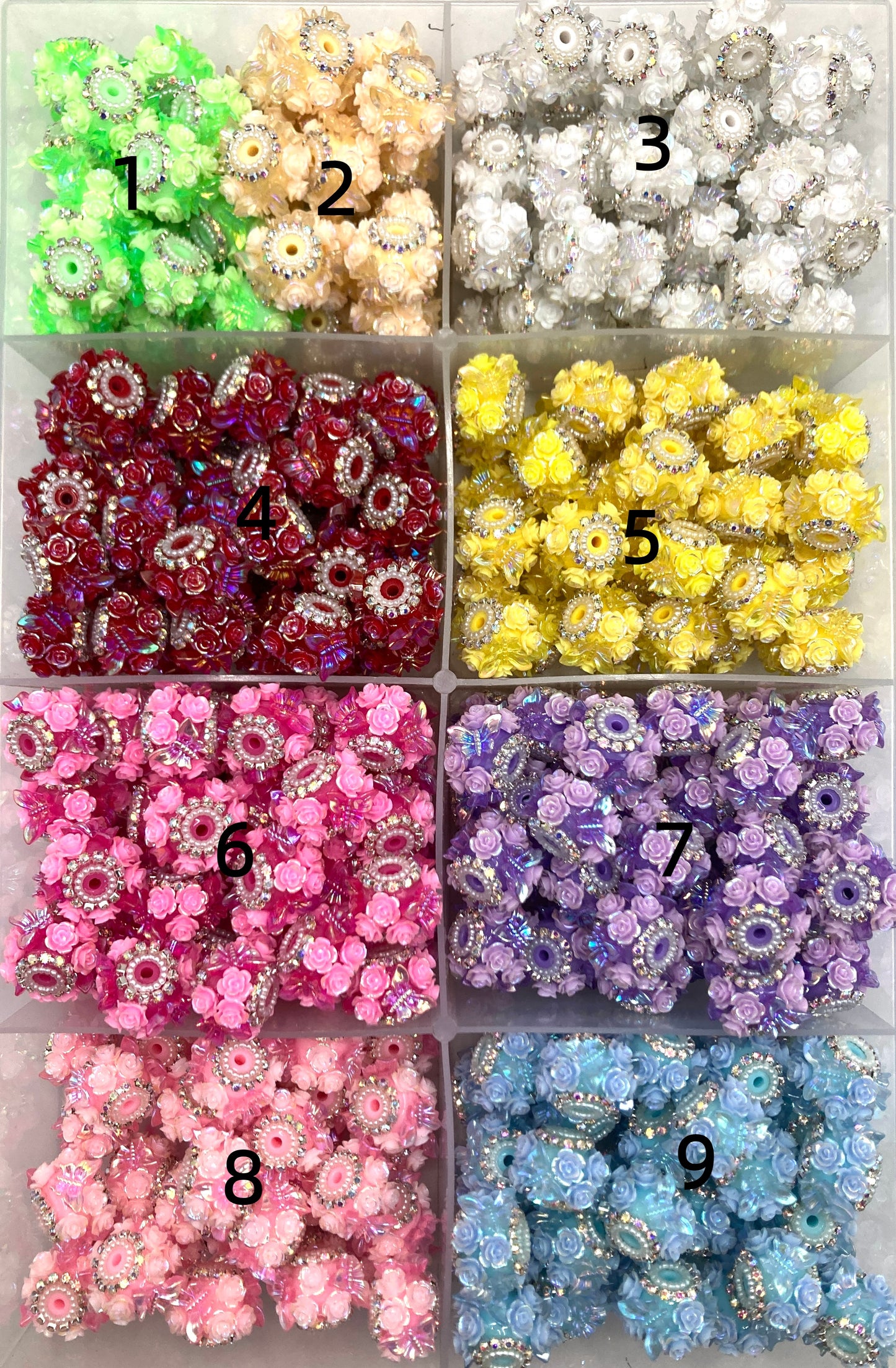 beaded beadable rose flower beads ornament with butterfly Rose flower Beads Random Mix