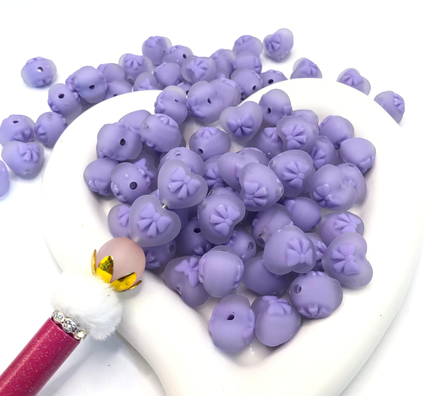 acrylic bead matt color heart with bow matt heart bow bead 17mm
