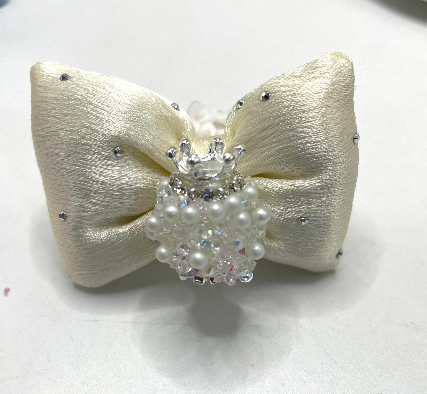 textile fabrica with crown bead fancy bead silk bow pillow fancy bead craft with crown organza silk finishing bow ,ornament with pearl and sugar stone, delicate handcraft ,randon mix color