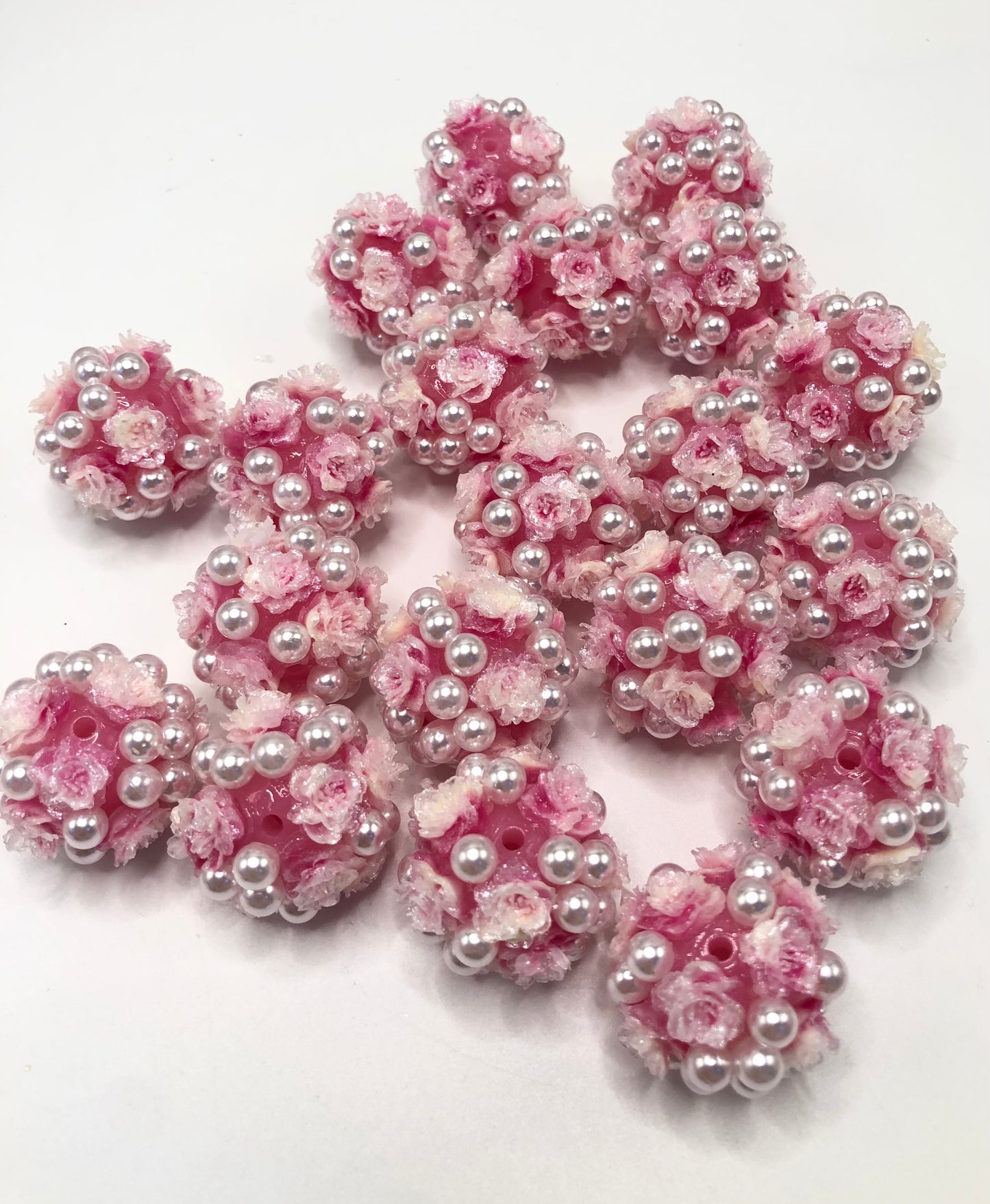 acrylic base bead soft rose flower ornament with peral colored ,random mix