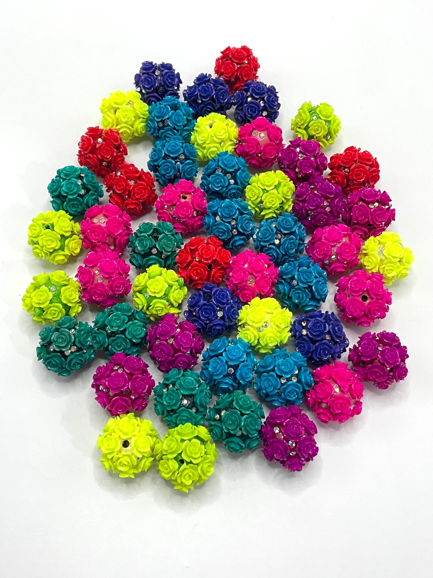 Colored neon flower beads Clay flower beads Inlay Rhinestone 18mm