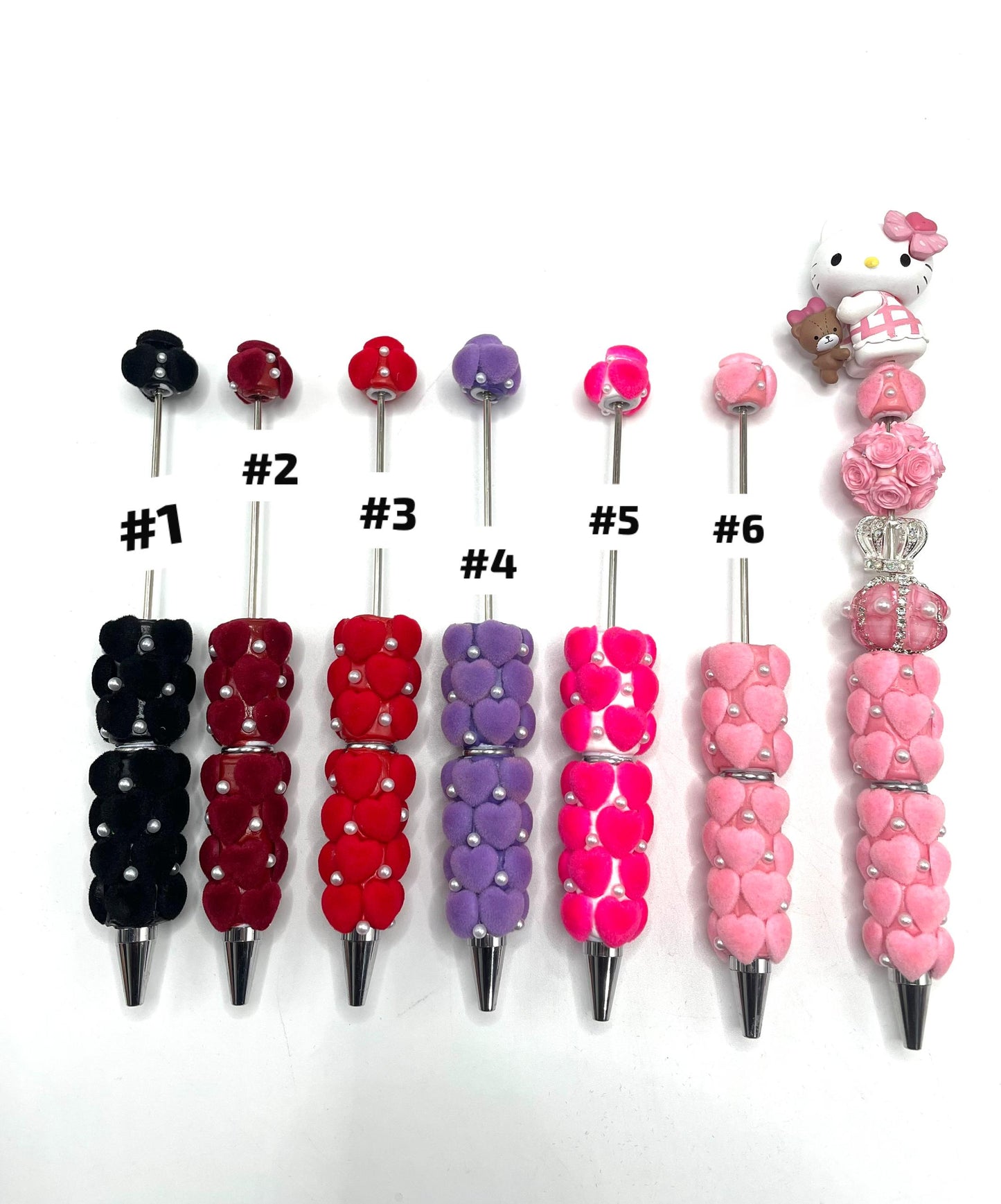 beaded beadable fancy flocked fuzzy heart pens,colored