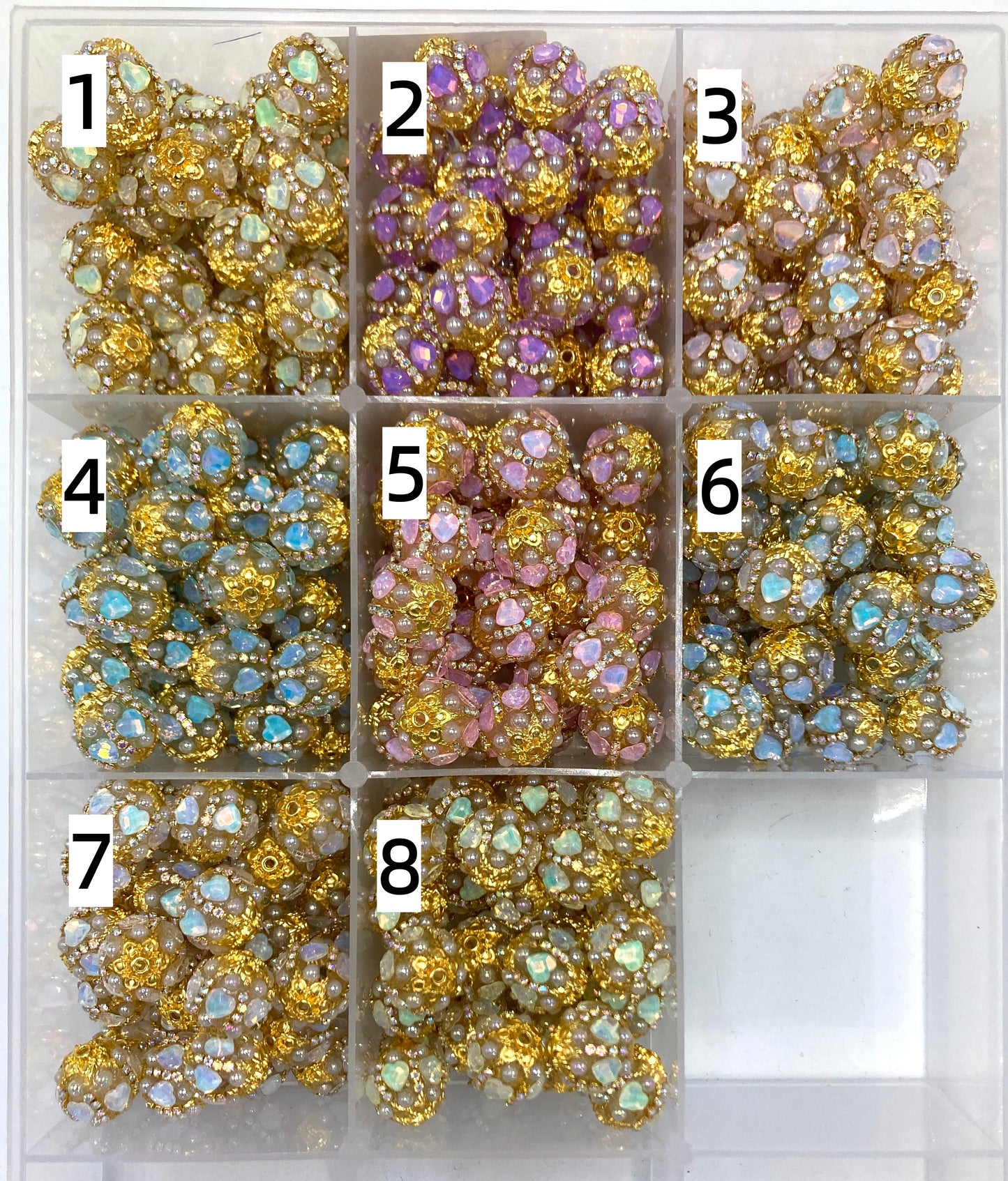 Fancy Beads Golden base Golden Chain Mocha-colored heart Bubble Pearl Acrylic beads Random Mix