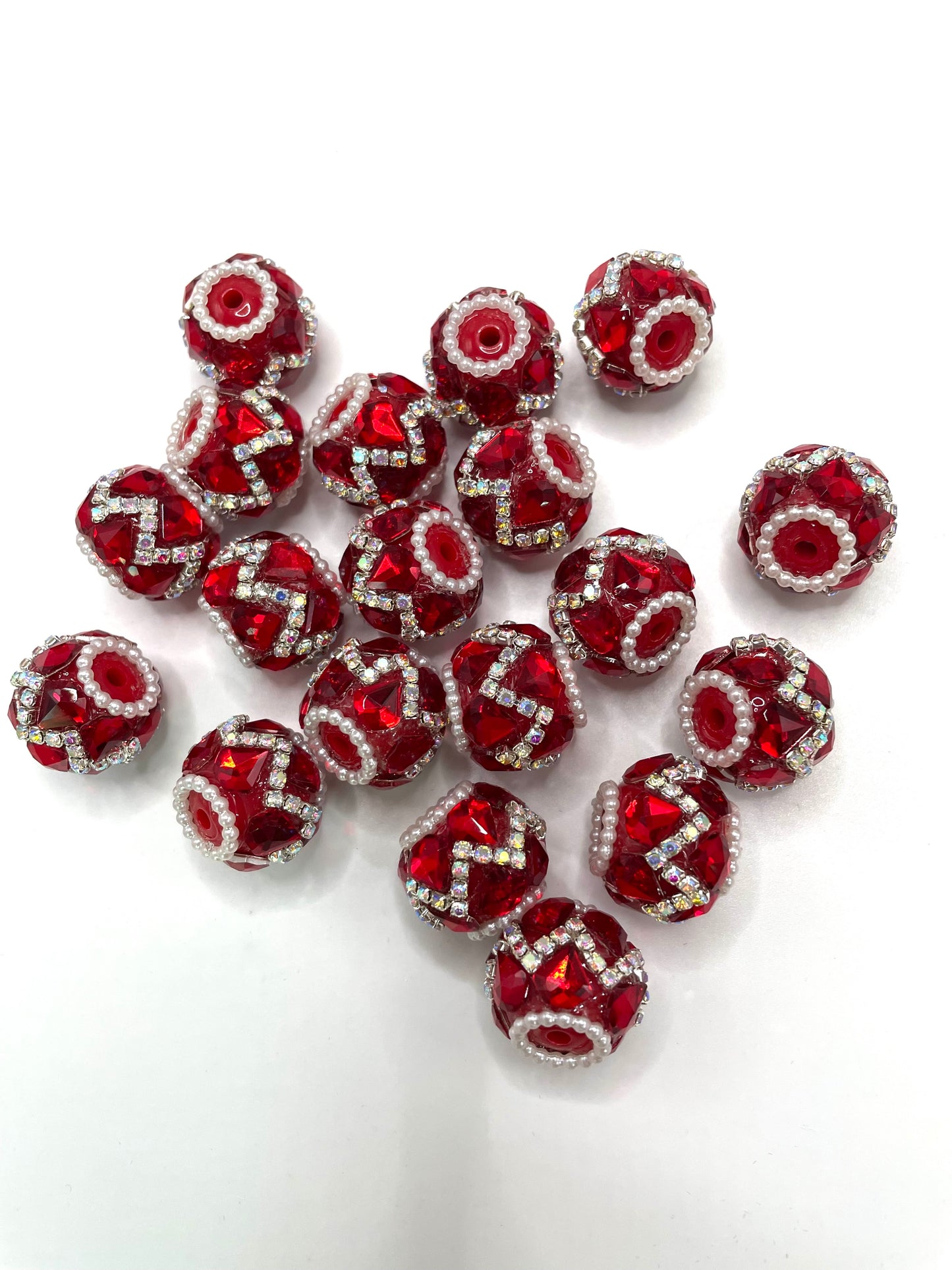 fancy bead acrylic transparent base bead ornaments with pearl and diamond shape glass stone and rhinestone chain colored ,random mix lol