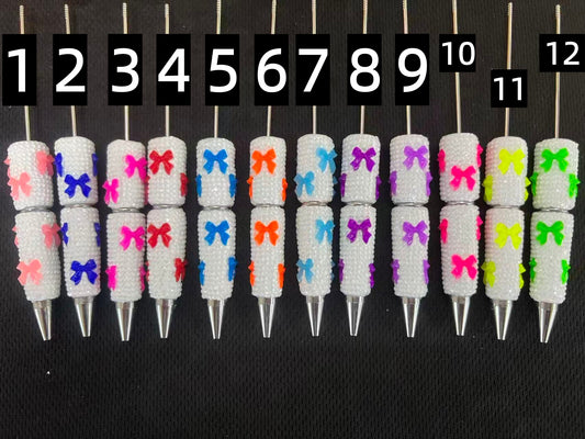 bow pen fancy clay rhinestone bow pen ornaments with acrylic bow colored random mix Neon