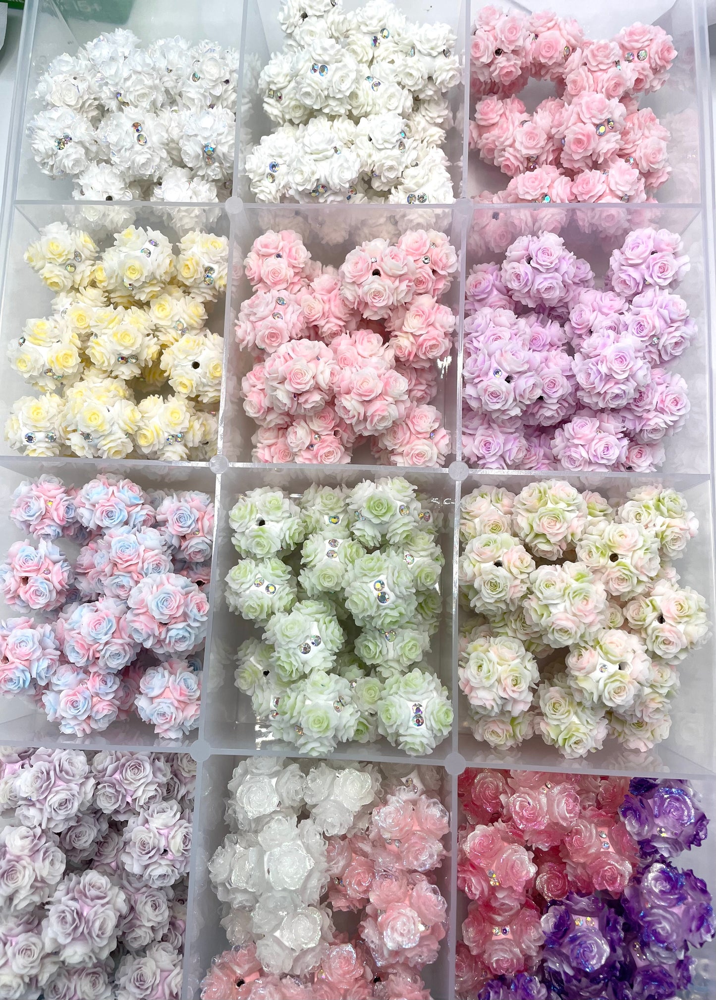 diy beads diy soft flower bead ornaments with rhinestone,colored ,random mix