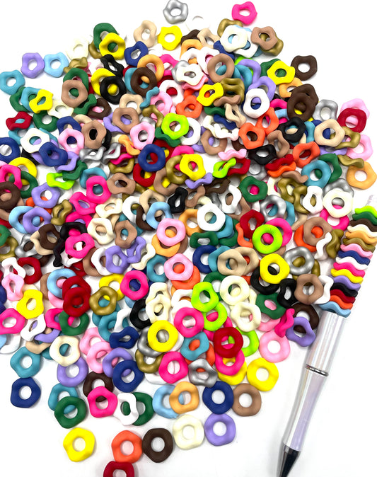 Beaded beadable wavy wave acrylic plastic spacer matte color,random mix 15mm random mix and neon series color