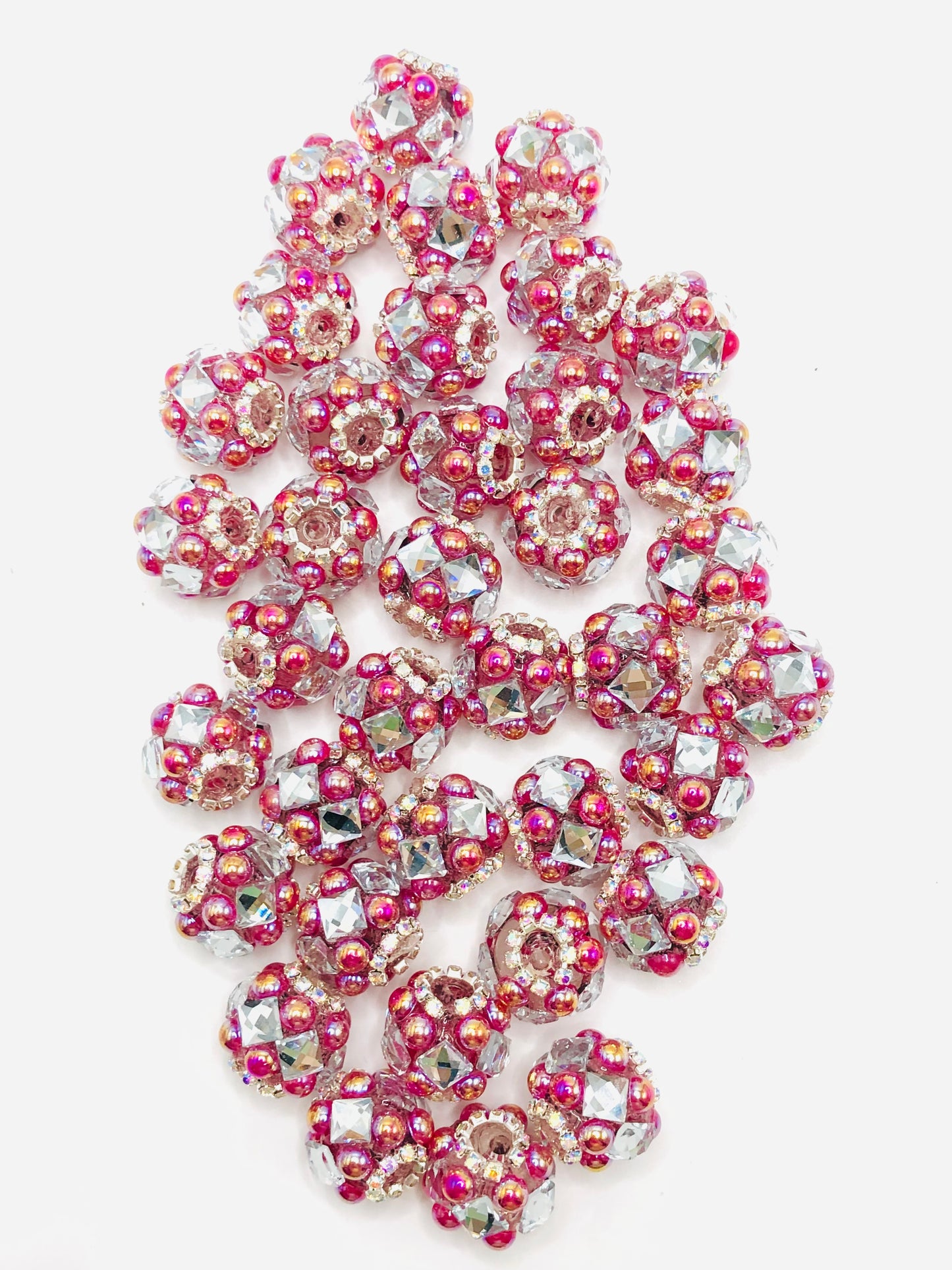 bubble Bead Transparent multi-colored acrylic beads set with gemstones 19mm Random Mix Fancy-17
