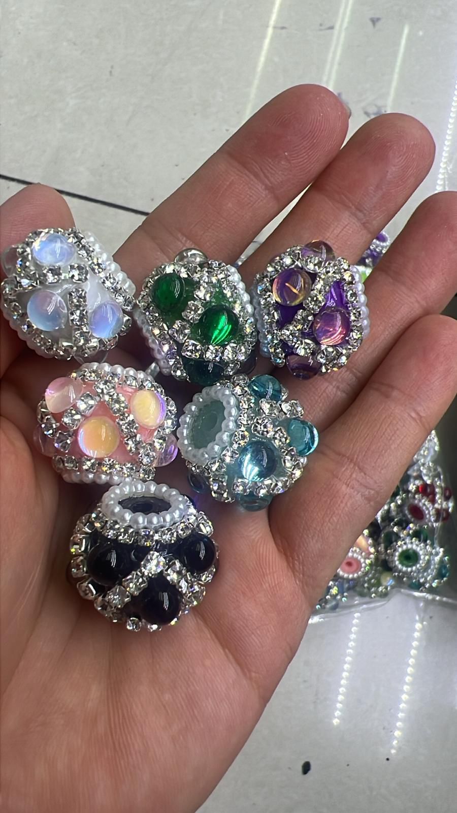 Diy fancy bead fancy bubble ornaments with rhinestone chain and pearl colored random mix