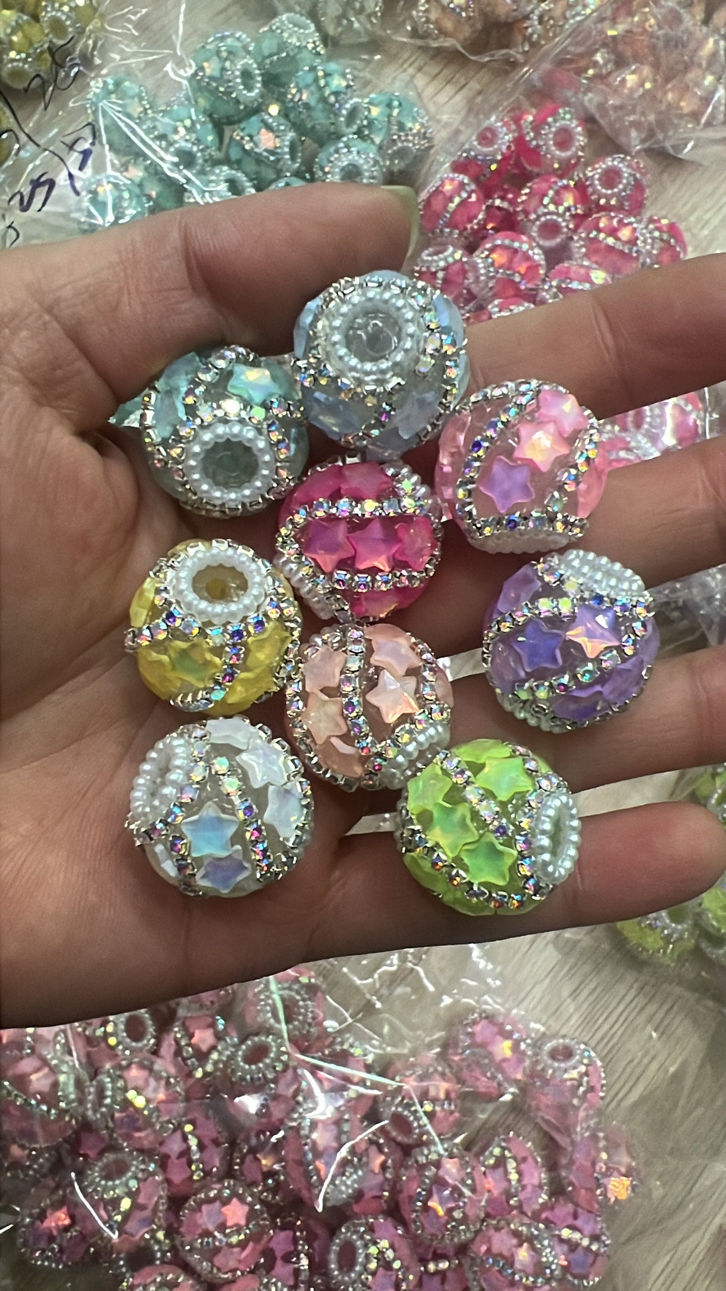 Star bead with chian and pearl spacer fancy beads Random Mix