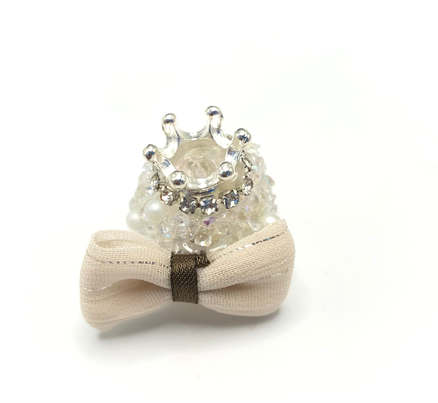 fancy bead acrylic base bead ornaments with crown sugar tape pearl textile bow rhinestone chain diy bead random mix color