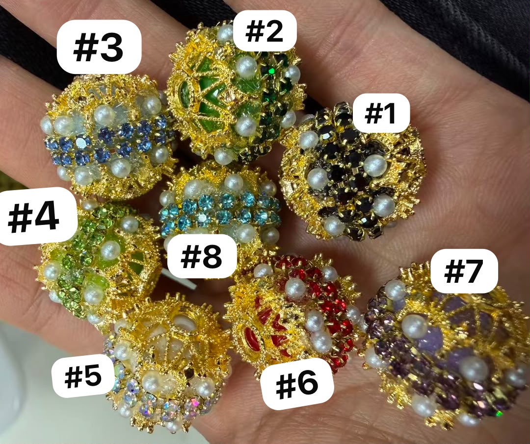 Beaded beadable metallic fancy beads ornaments with pearl and color rhinestones metallic bead cap ,random mix