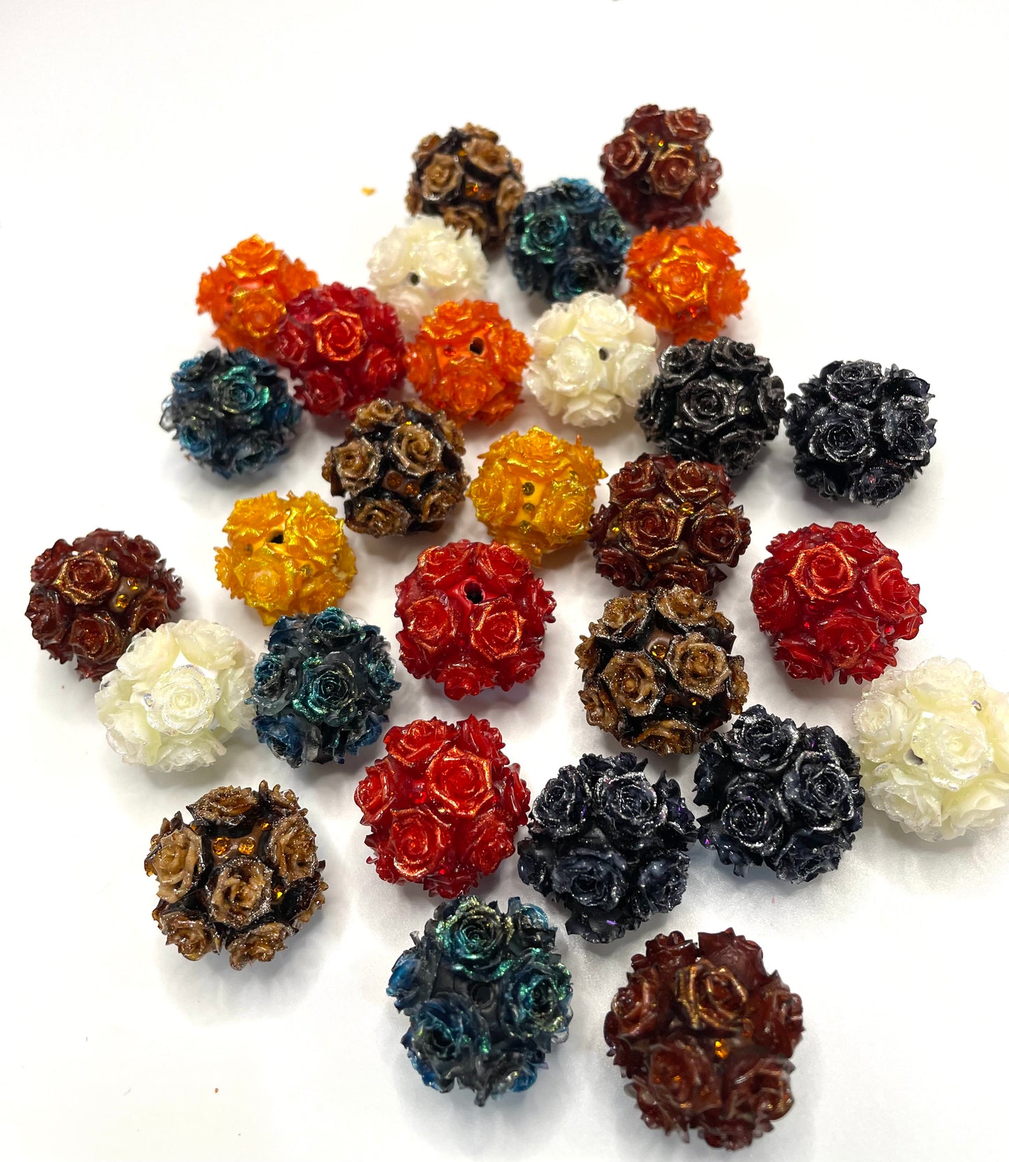 diy soft metallic glitter rose flower bead ornaments with rhinestone colored Christmas vibe ,colored ,random mix