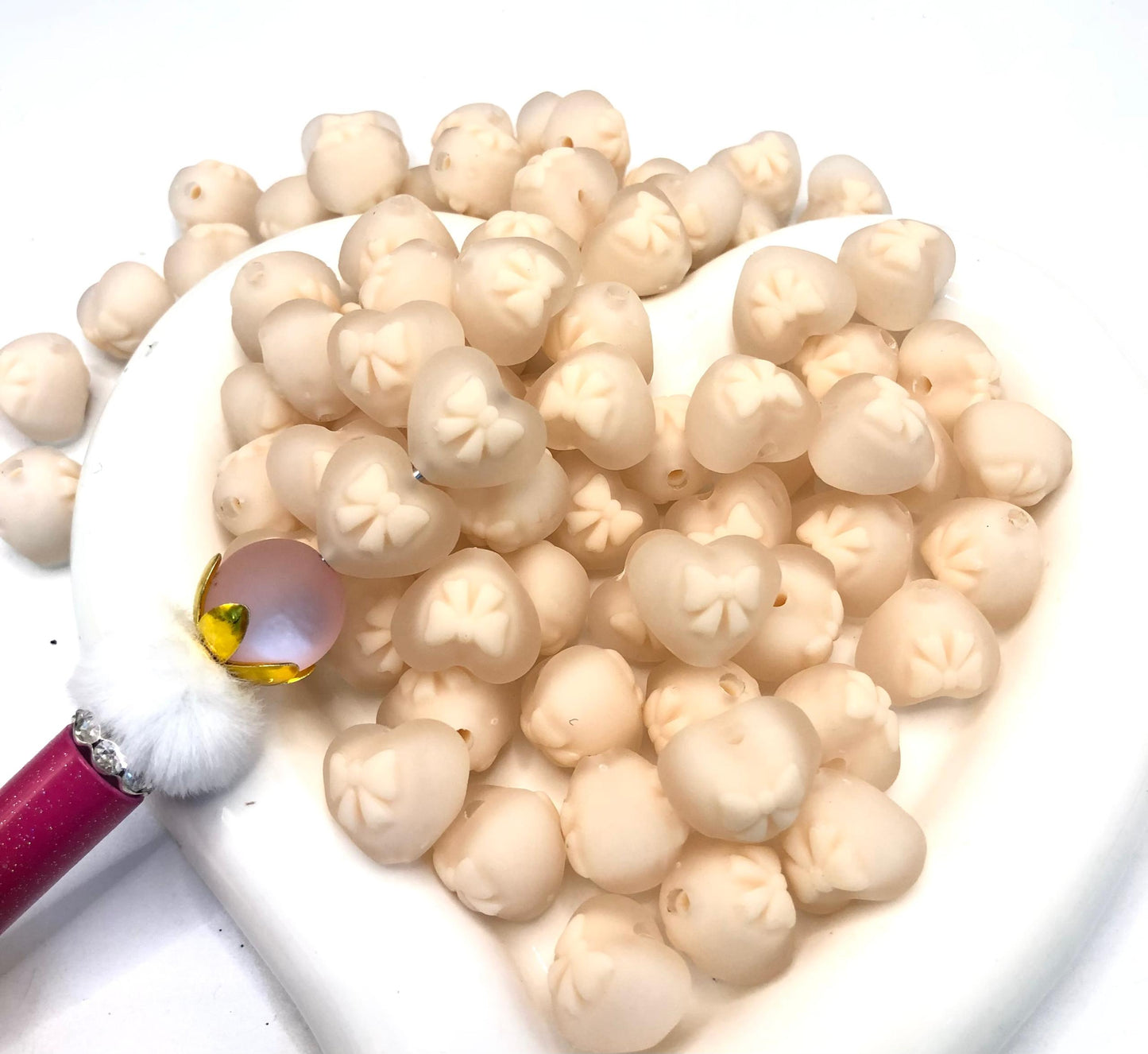acrylic bead matt color heart with bow matt heart bow bead 17mm