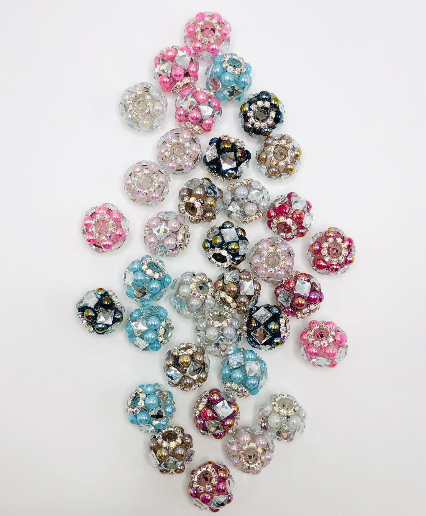 bubble Bead Transparent multi-colored acrylic beads set with gemstones 19mm Random Mix Fancy-17