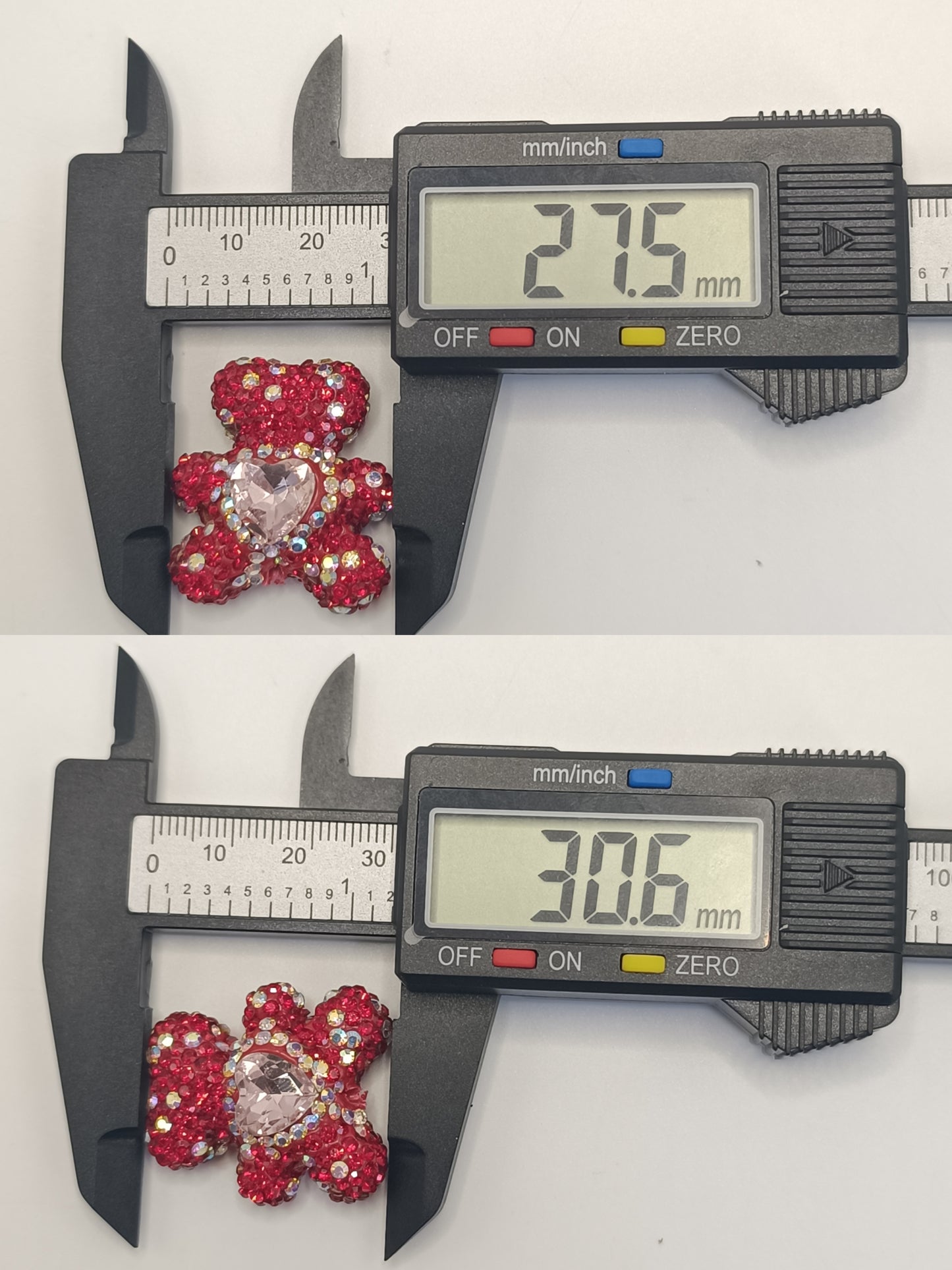 Cute Clay Bear Beads with Colored Rhinestones Crystal,Random Mix,30mm by 27mm