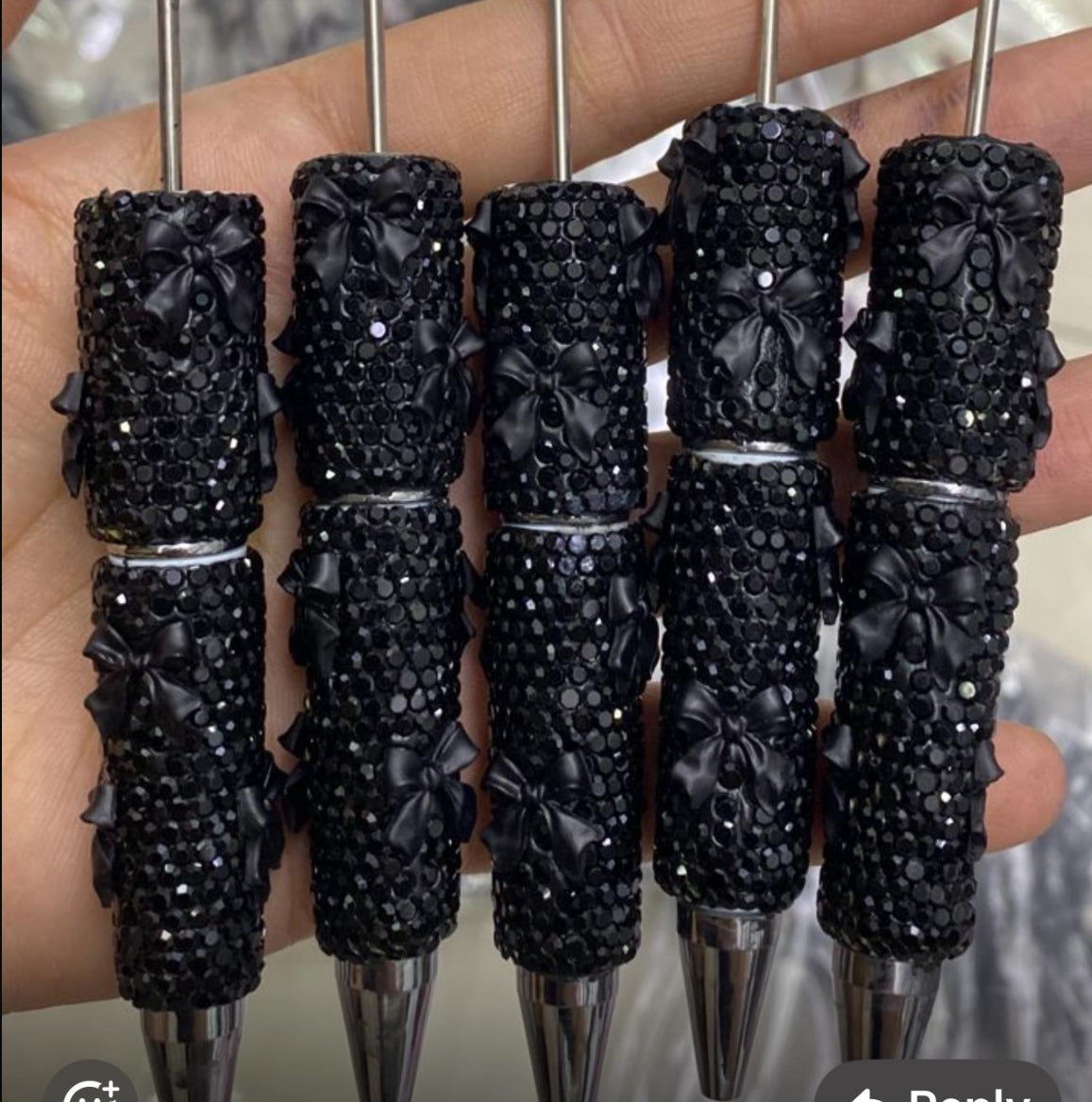 rhinestone pen black bow pen