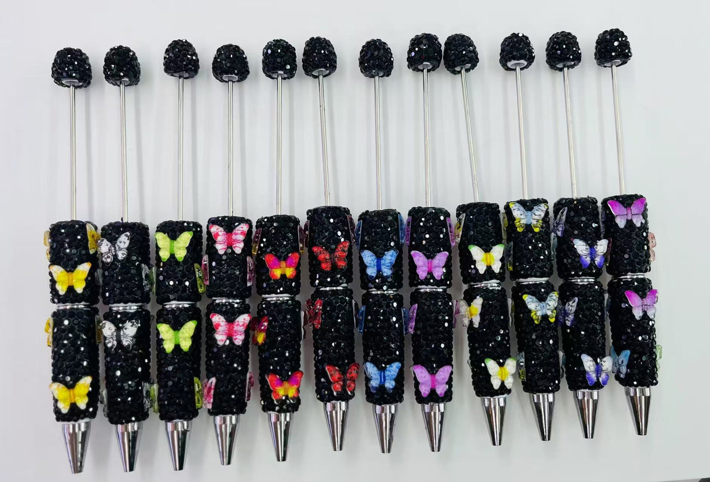 Beadable pen rhinestone pen butterfly pen black rhinestone pen random mixed