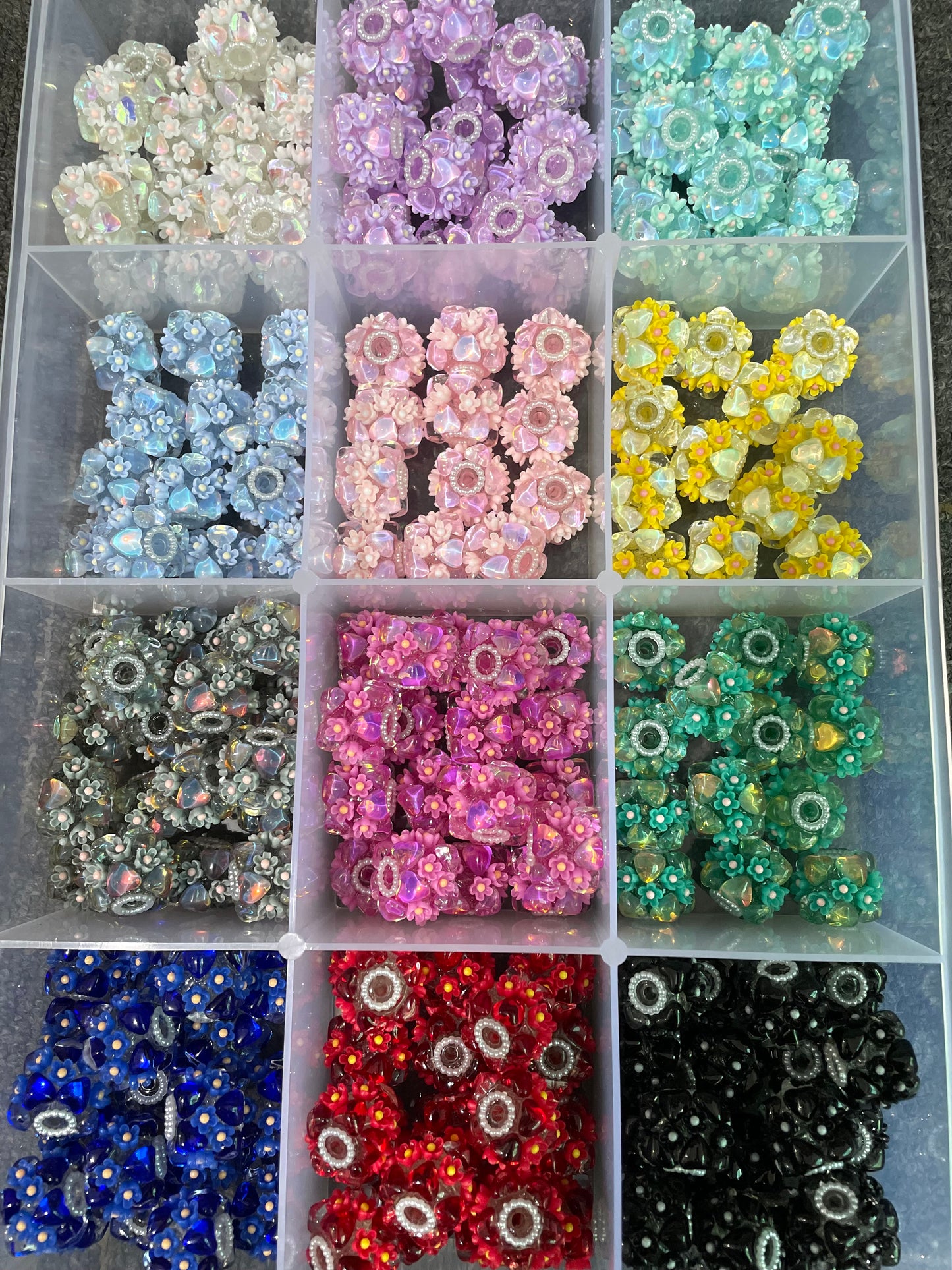 Flower beads with rhinestones heart sunflower beads