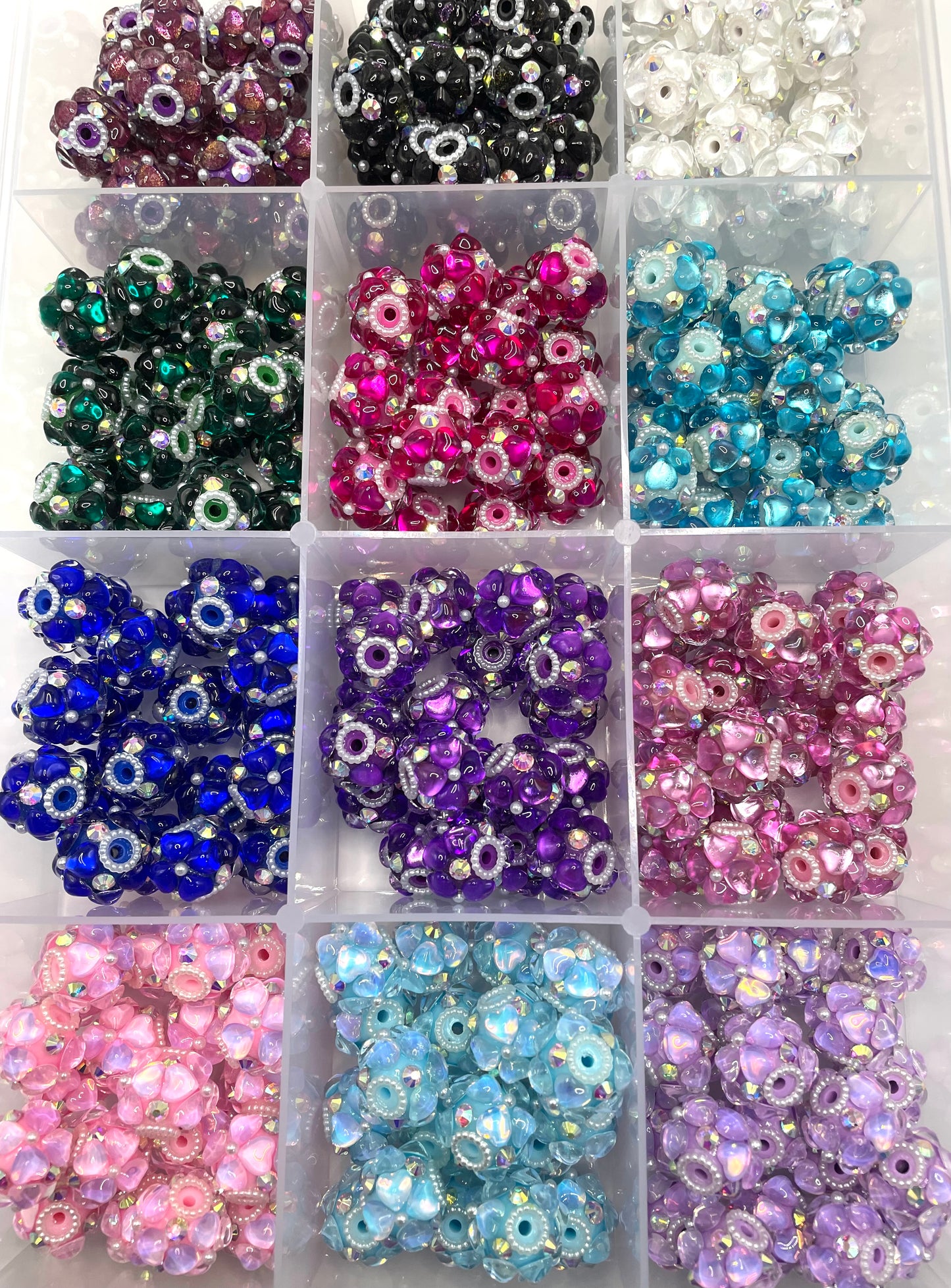 fancy bead fancy bubble heart shape crystal rhinestone ornaments with pearl diy beads colored random mix