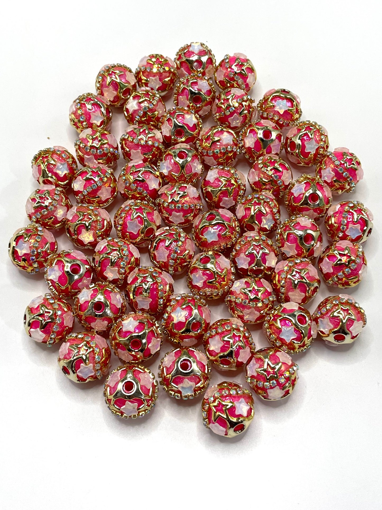 diy beaded beadable fancy beads ornament with metallic star gold color rhinestone chain,colored,random mix