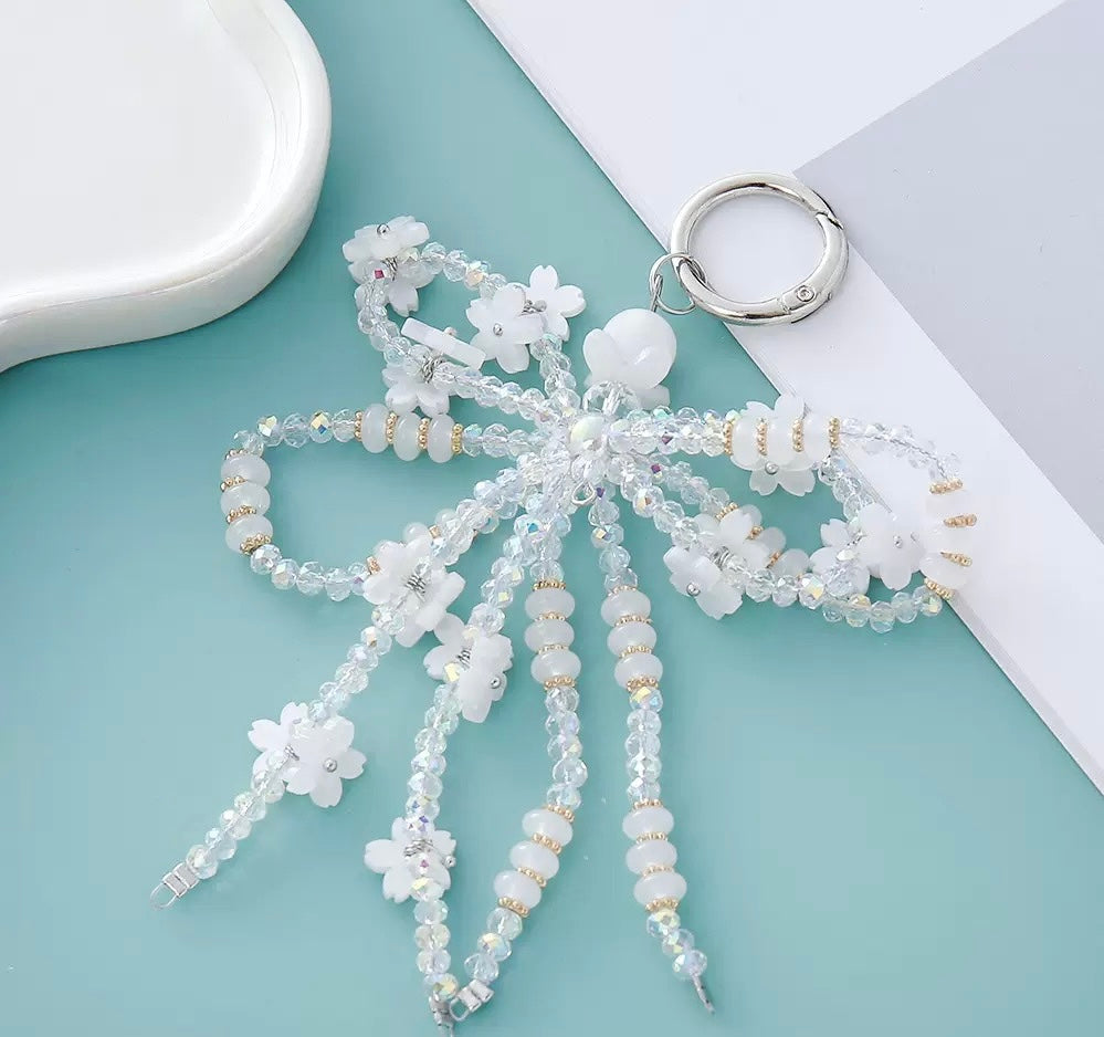 Phone chain bow with flower keychain