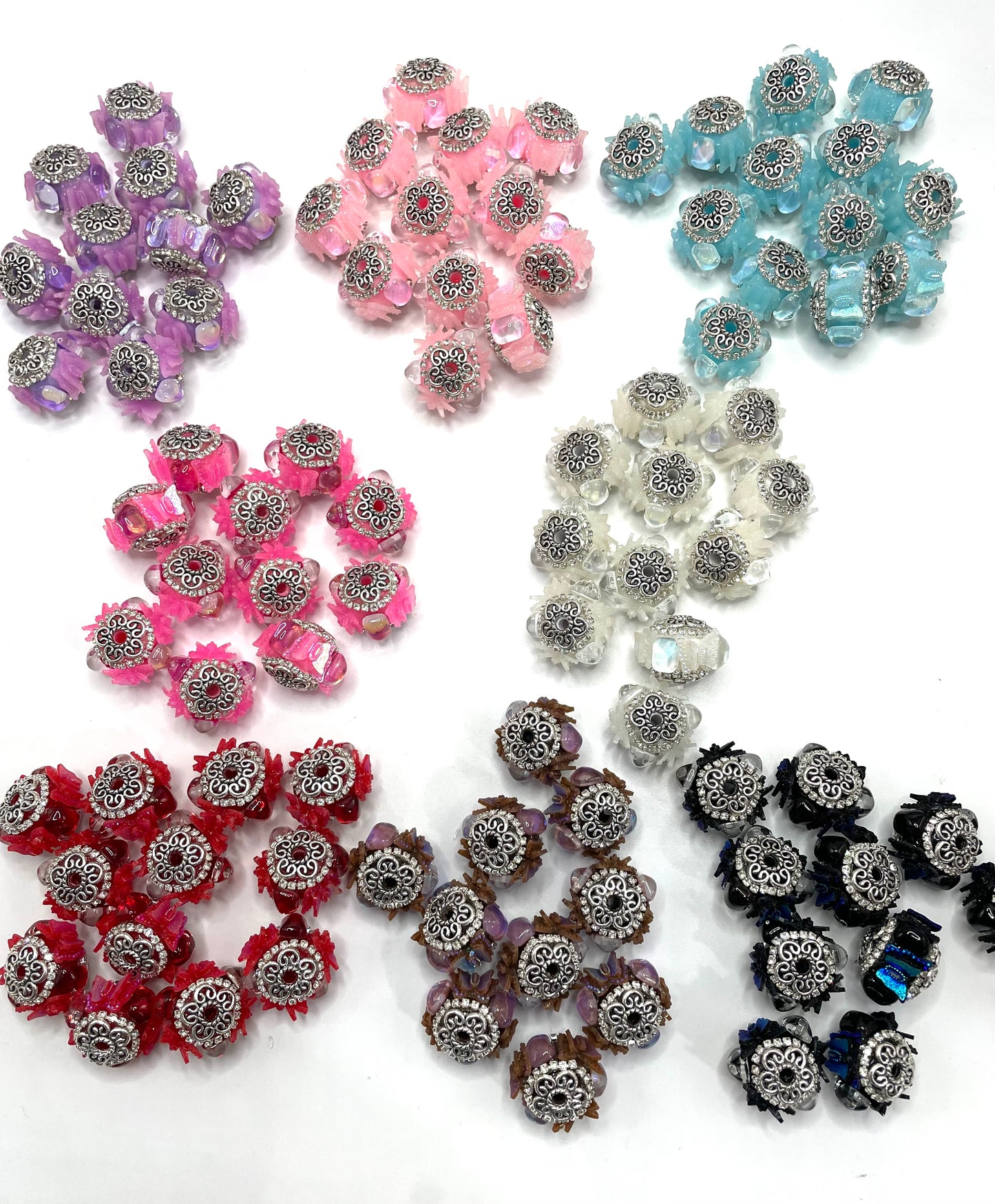 fancy bead ornaments with butterfly and square shape stone and rhinestone chain ,colored ,random mix