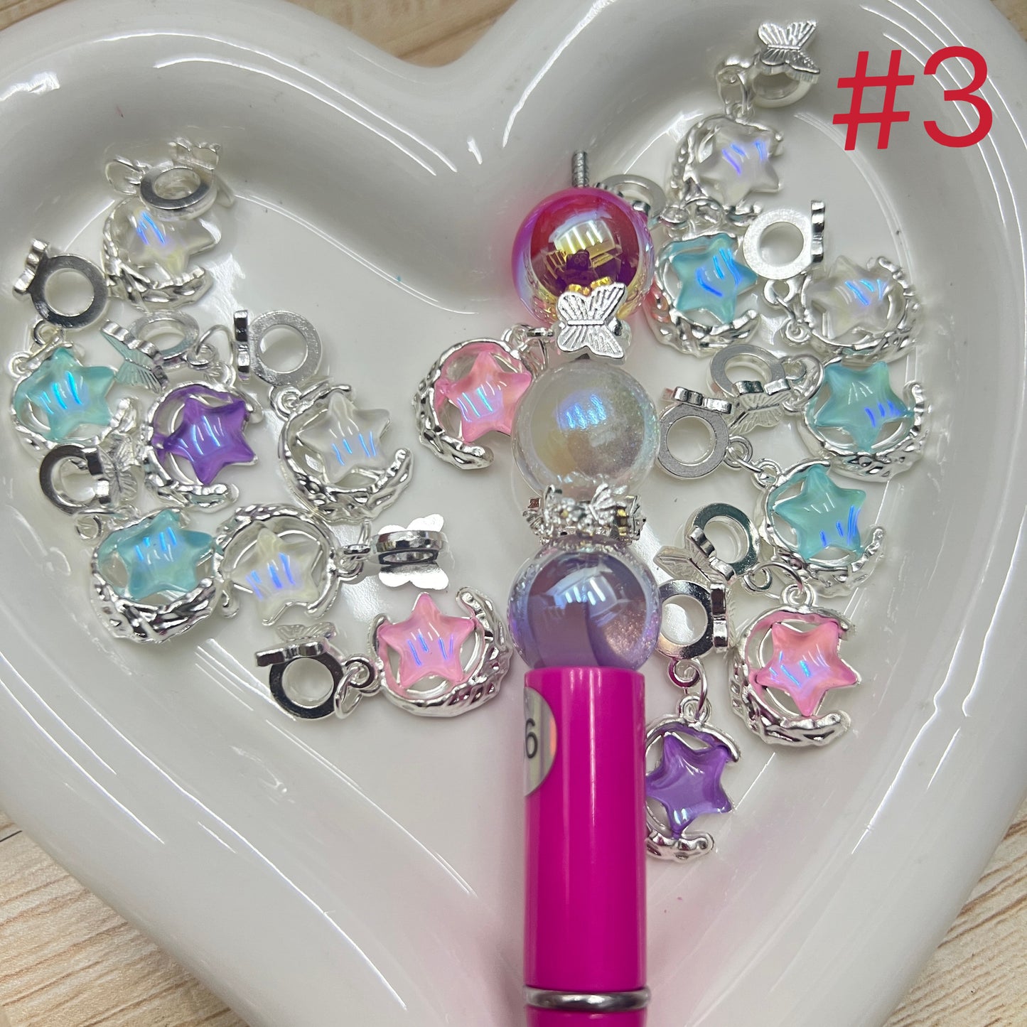 bail bead with charm butterfly star unicorn cherry