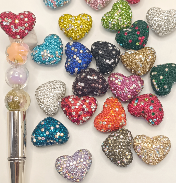 Colored Clay Beads with Multicolor Rhinestones,Random Mix,23mm by 18mm