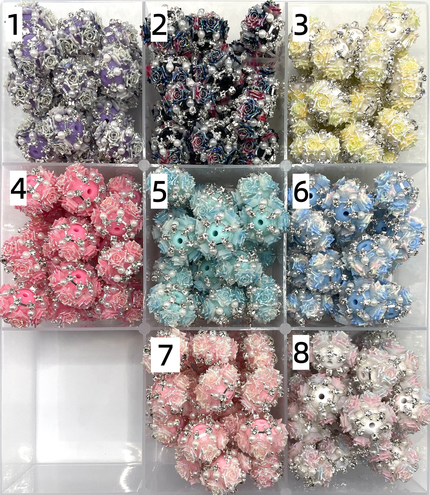 Flower beads Pearl chain Bubble Rose flower Rhinestone Pendant Random Mix 20mm