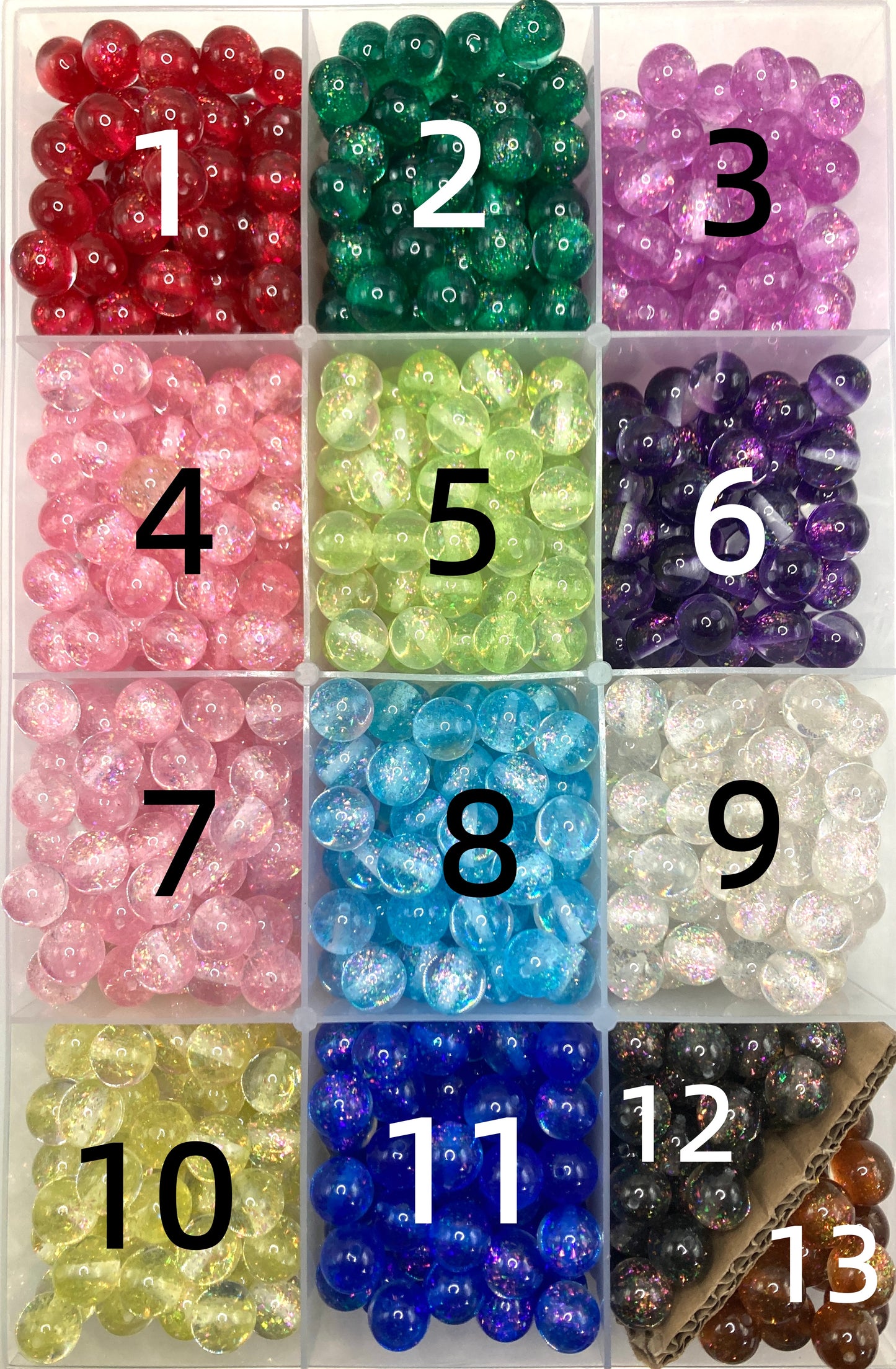 diy beaded beadable acrylic glitter beads 16mm inside ornament confetti looking