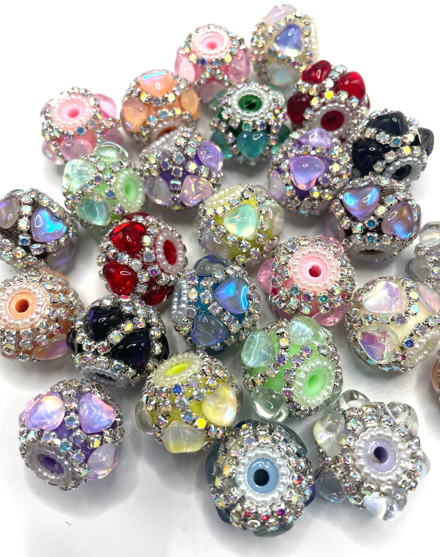 fancy bead fancy crystal heart ornaments with rhinestone chain and pearl 20mm to 21mm irregular shape random mix diy beads