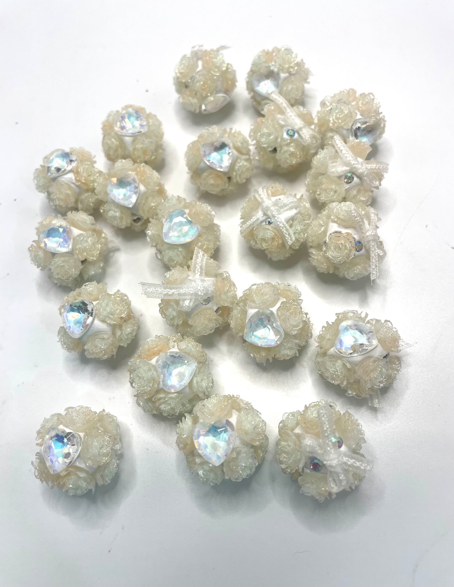 DIY bow flower beads ornament with heart shape stone ,colored,random mix