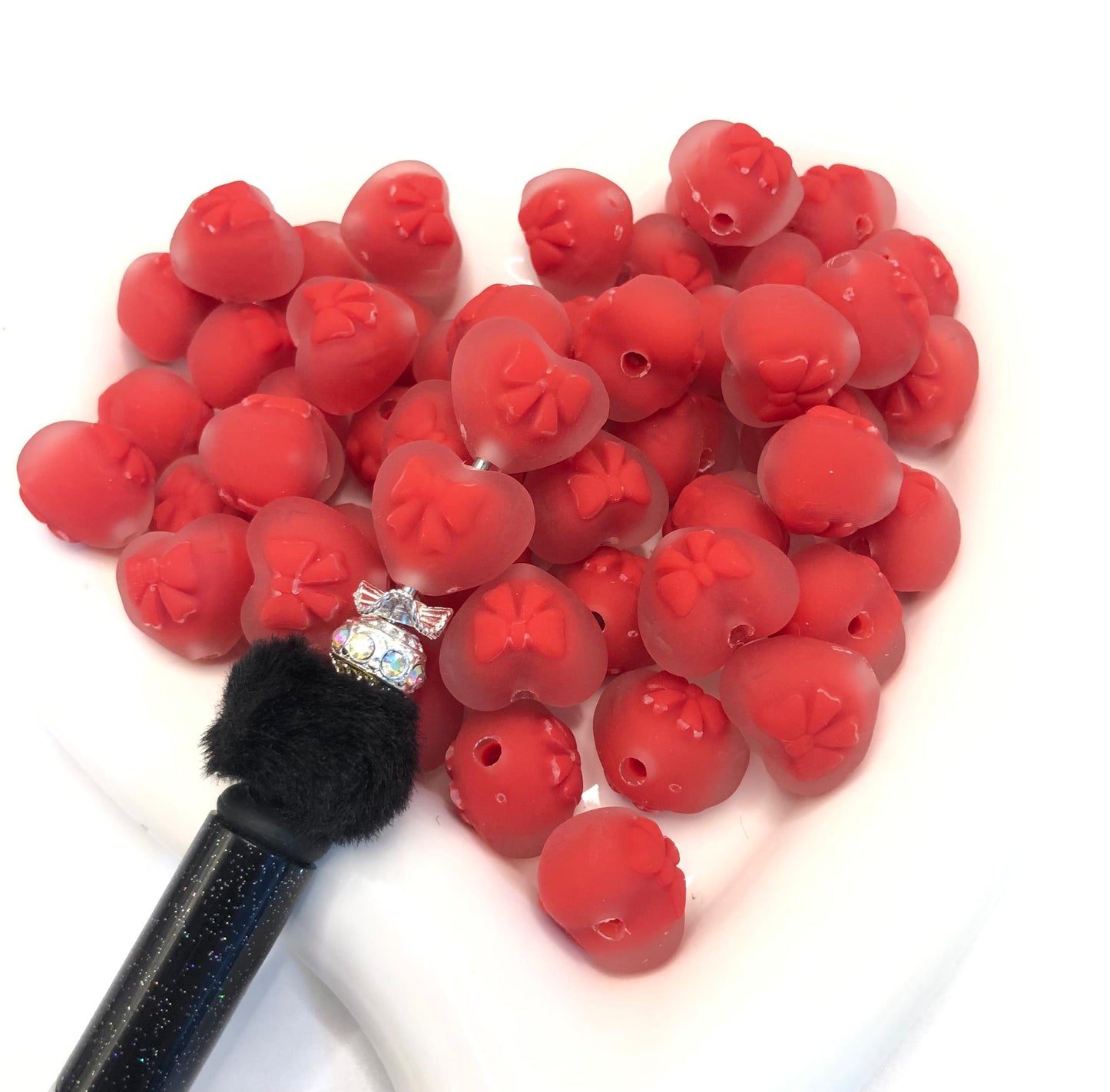 acrylic bead matt color heart with bow matt heart bow bead 17mm