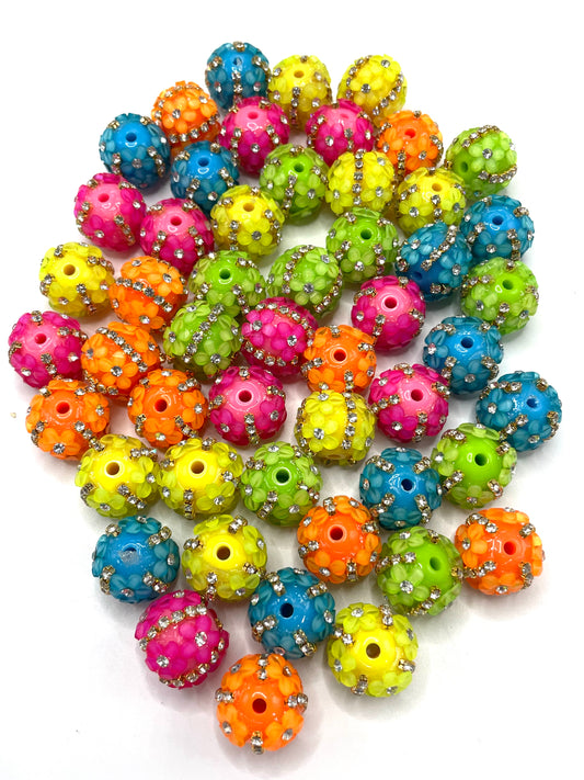 Neon Beaded beads Chain 3D flowers Bright colors Golden chain and silver chain Random Mix 16mm