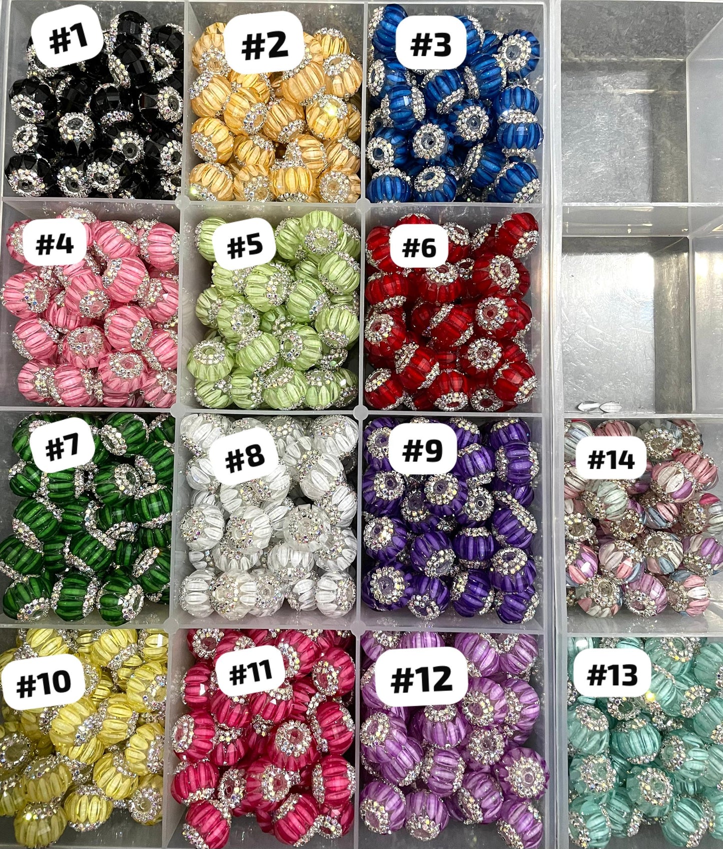 Fancy Lantern Bead Multicolor Color Clear Lantern Acrylic Beads With silver color rhinestone Chain,Random Mix,18mm Fancy-13