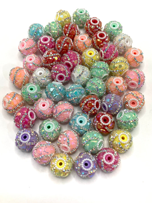 Fancy Beads Acrylic UV Heart Silver chain and pearl hoop Beads 18mm