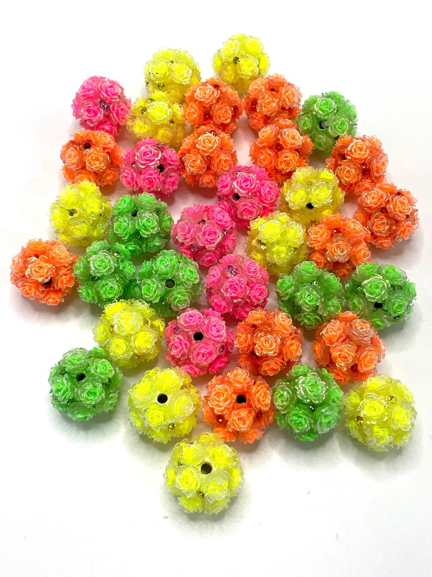 Neon glitter Rose flower Clay flower beads 18mm Random Mix