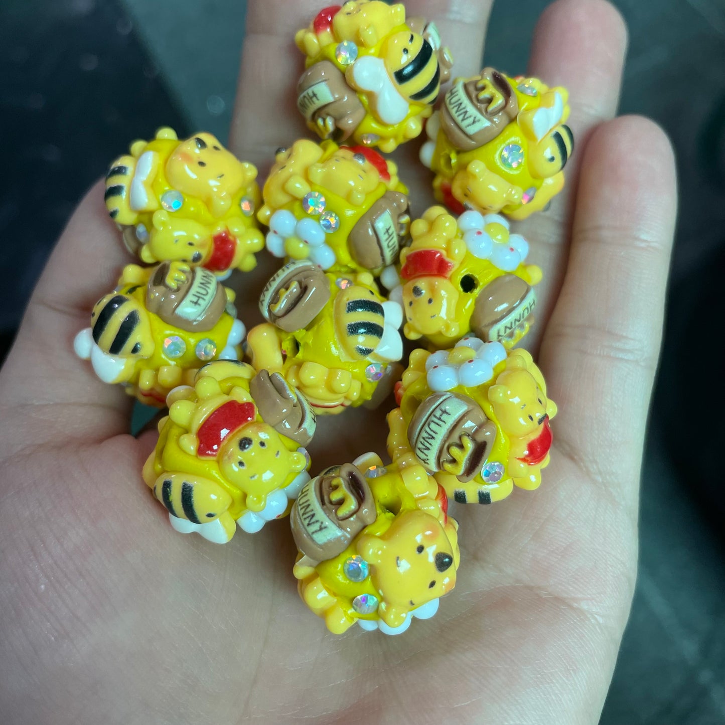 clay bead bear beads character beads cartoon beads bear with honey beads Winnie bead Pooh bee bead honey can