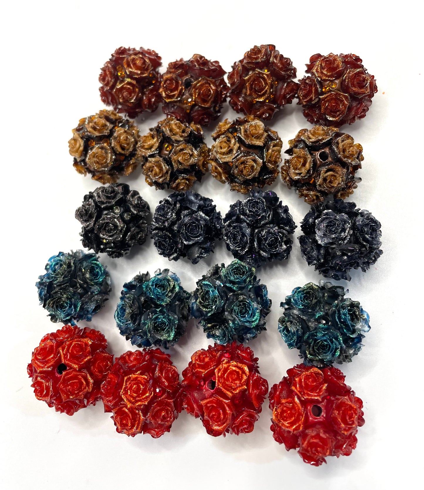 diy soft metallic glitter rose flower bead ornaments with rhinestone colored Christmas vibe ,colored ,random mix