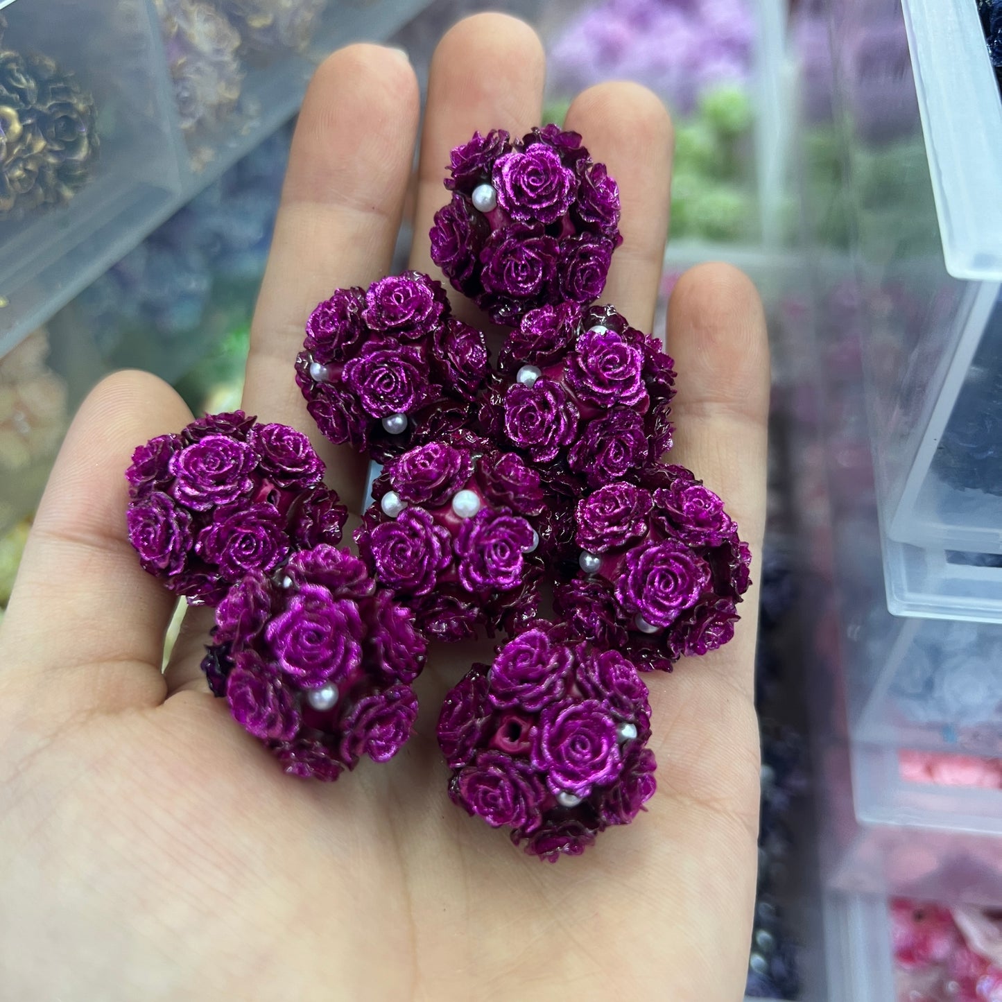 soft rose flowers bead dark color flowers bead beaded flower colored random mix