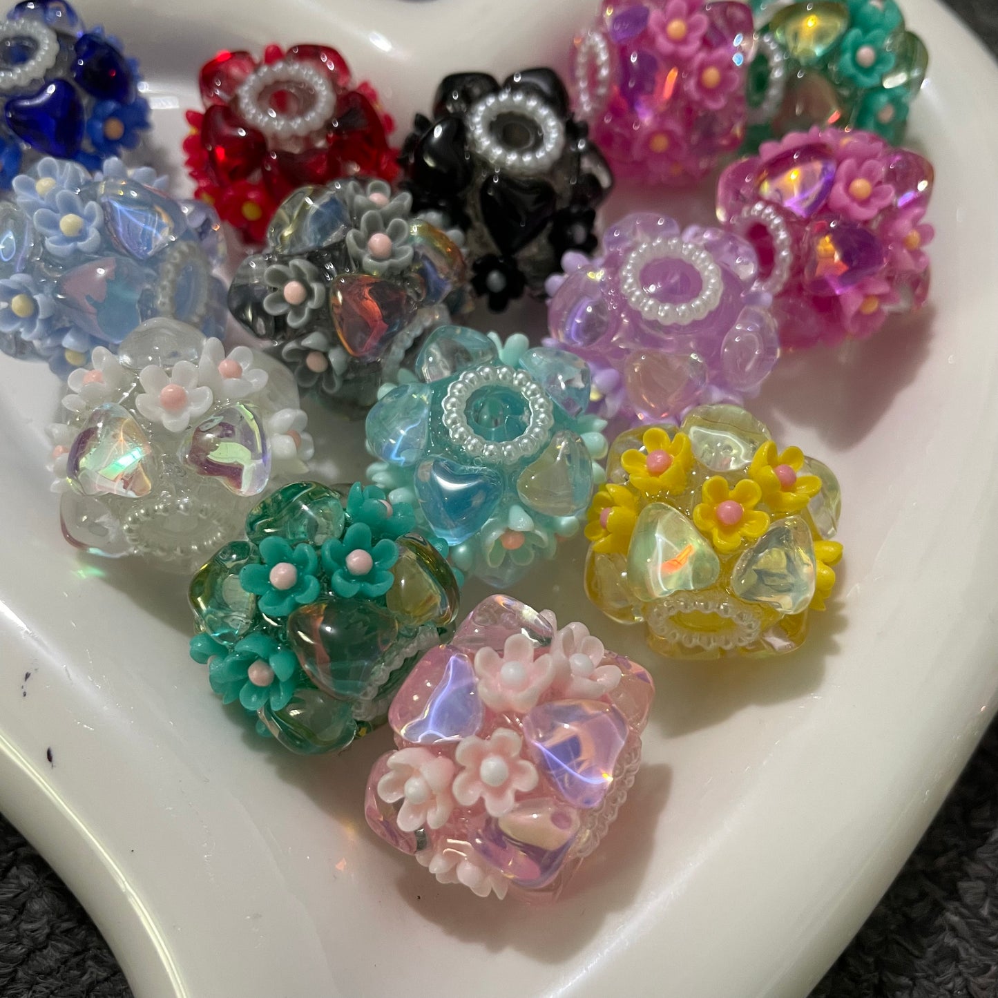 Flower beads with rhinestones heart sunflower beads