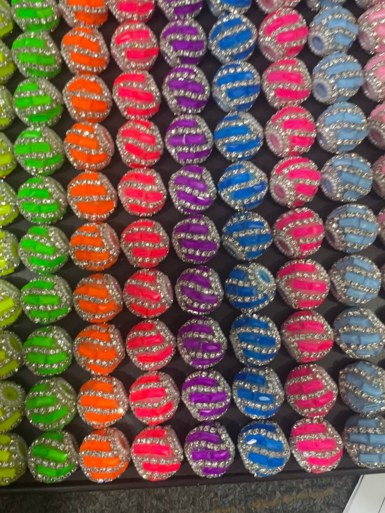 beaded beadable fancy Neon color beads mirror beads with silver rhinestone chain,random mix