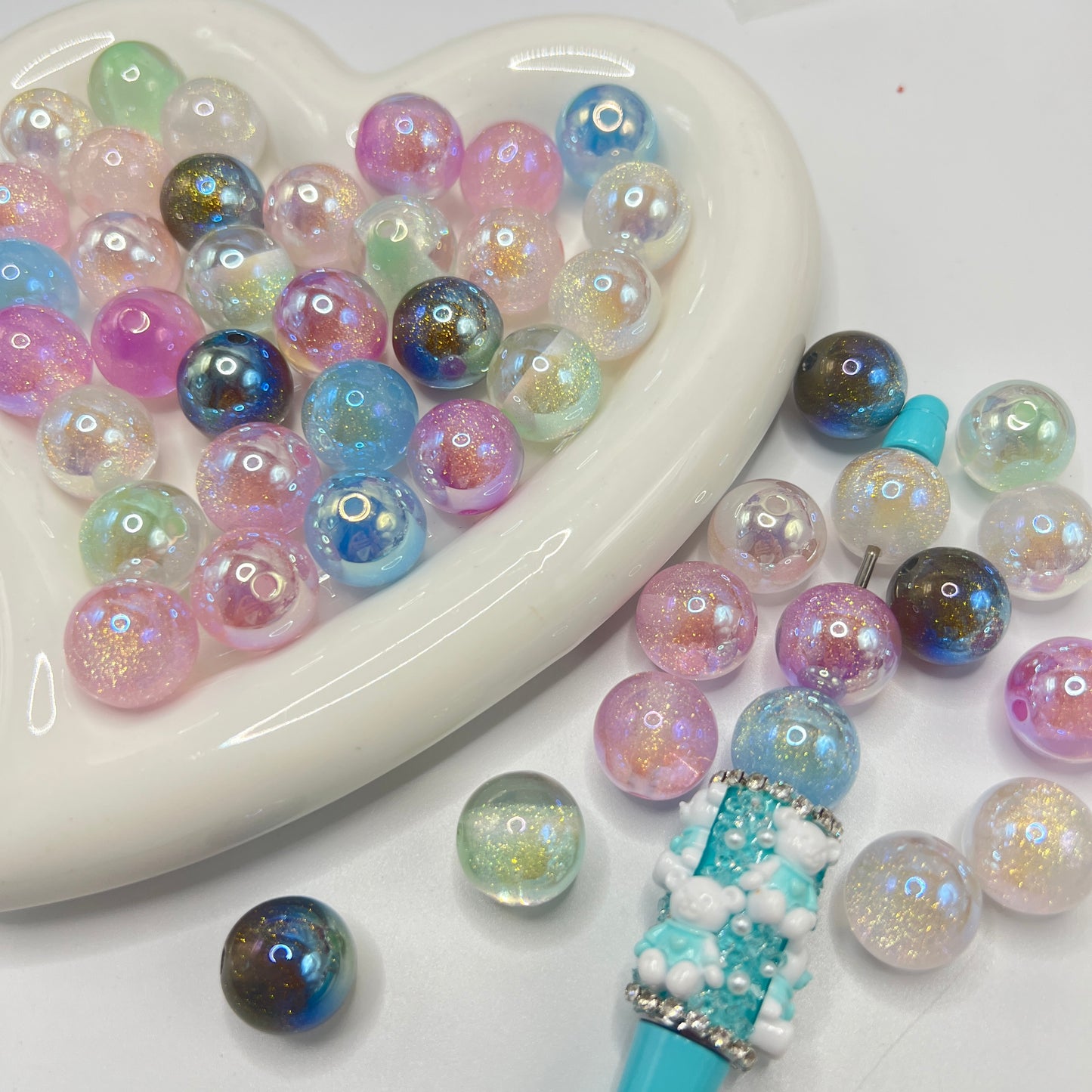 acrylic uv galaxy glitter beads diy beads colored random mix 16mm