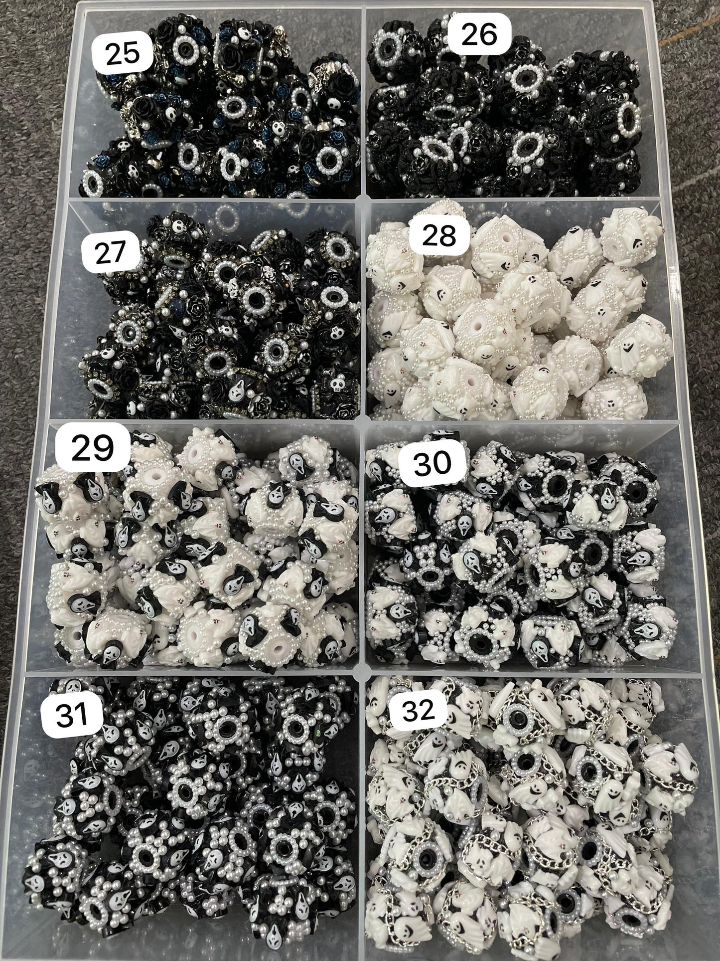 acrylic base bead halloween fancy bead ornaments with skull ghost pumpkin ,random mix color